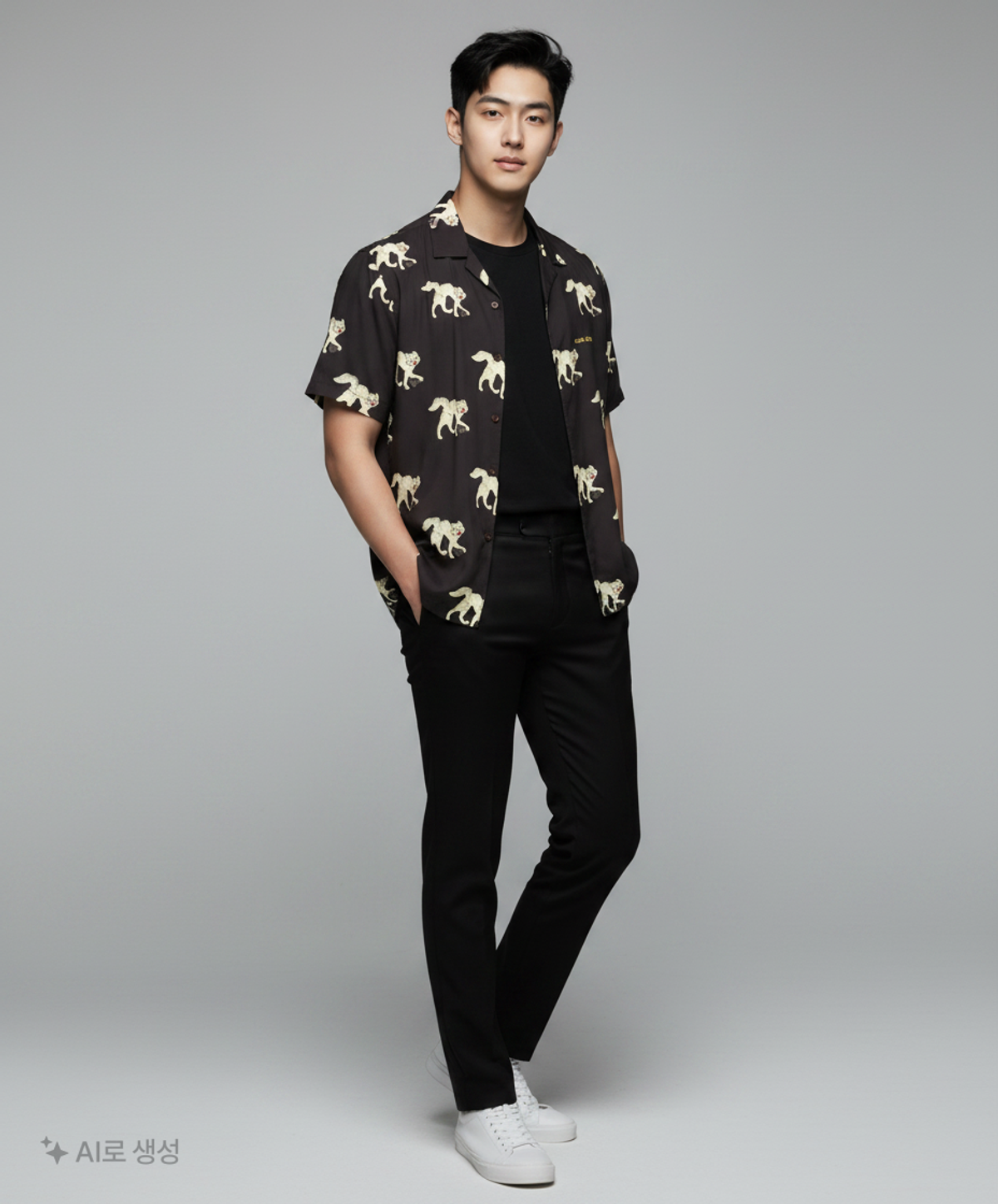 골스튜디오(GOALSTUDIO) MC ALL OVER PATTERN HALF SHIRTS - BLACK L