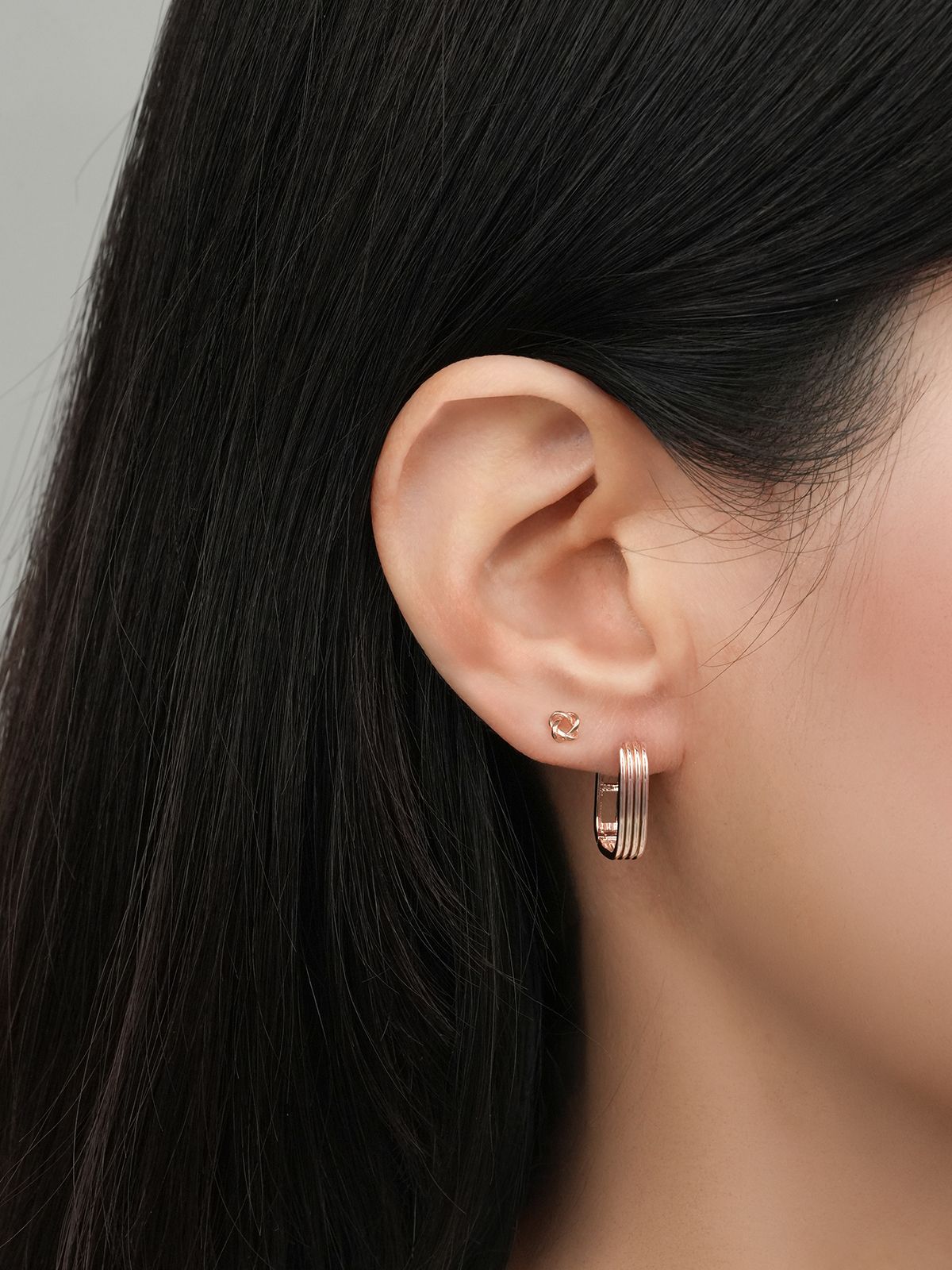 미니멀피어싱(MINIMALPIERCING) 14K 18K 레이어 스퀘어 원터치 링 귀걸이