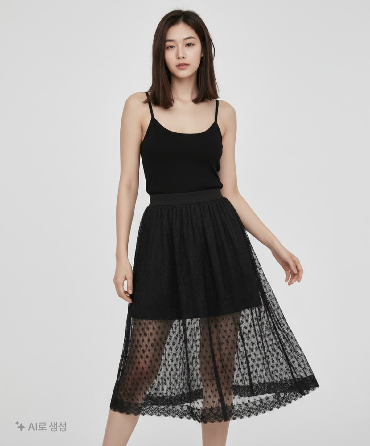 아방(AVANT-G) Wave Lace Banding Skirt - BLACK FREE