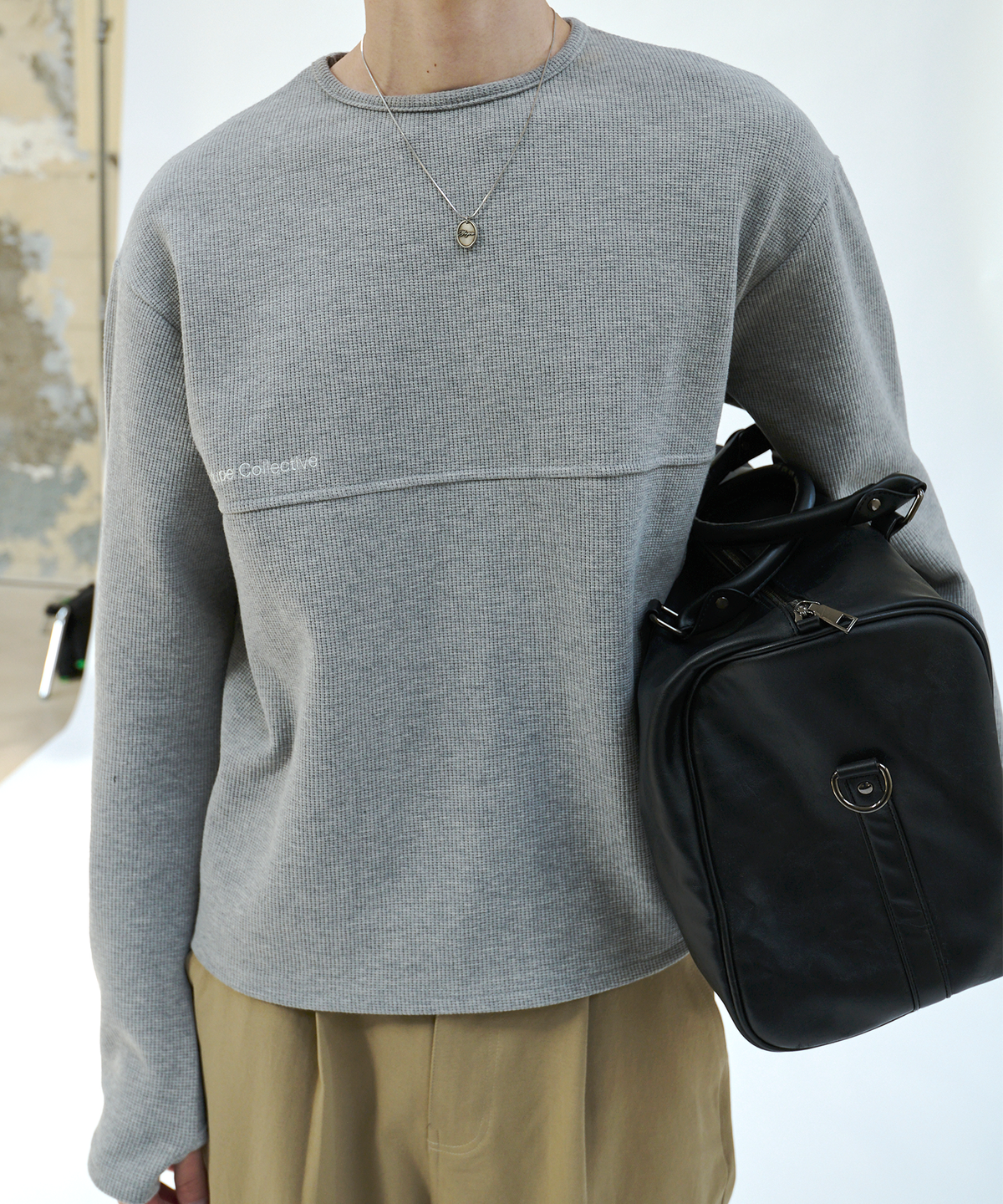 유프(YUPE) Finger-Hole Waffle Longsleeve - Gray