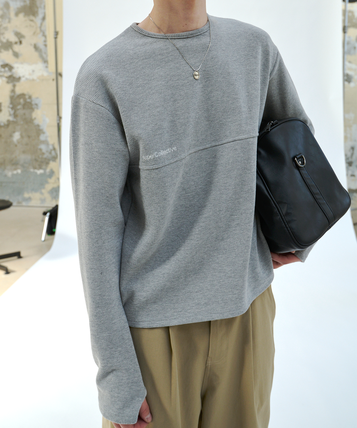 유프(YUPE) Finger-Hole Waffle Longsleeve - Gray