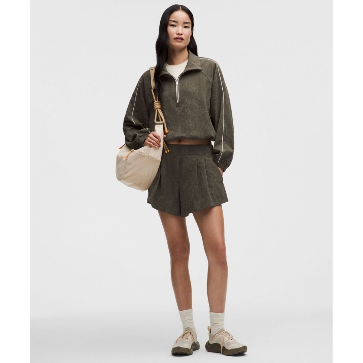 룰루레몬(LULULEMON) 시어서커 WovenAir 퍼넬넥 하프집  OVBR OVBR