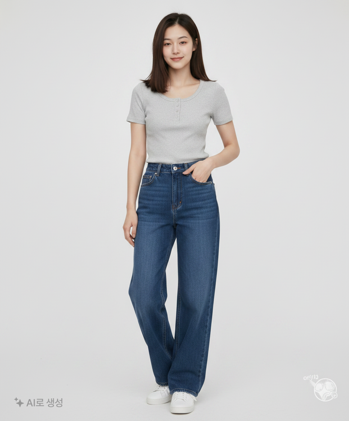 글로니(GLOWNY) PROVINCE EYELET BUTTON TEE (MELANGE GRAY) S
