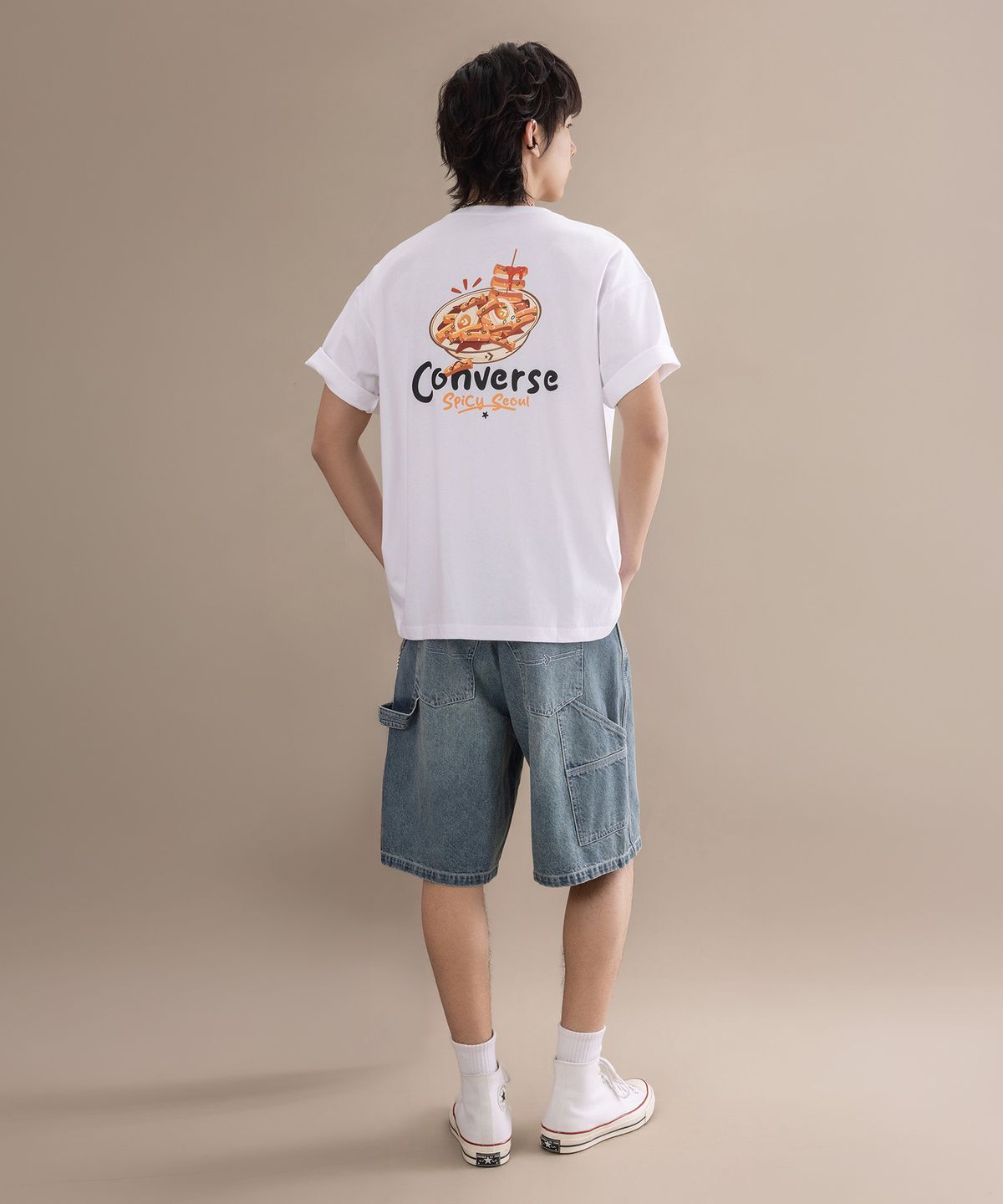 컨버스(CONVERSE) 코리아 스트리트 푸드 티셔츠 화이트 UCK170-001