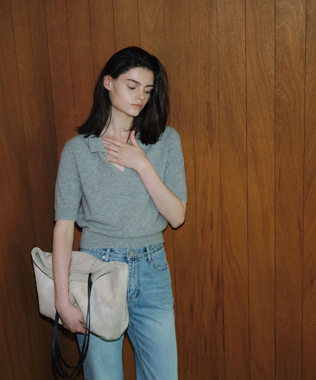108파운드(108POUND) Johnny Raccoon Collar Knit_Melange Gray