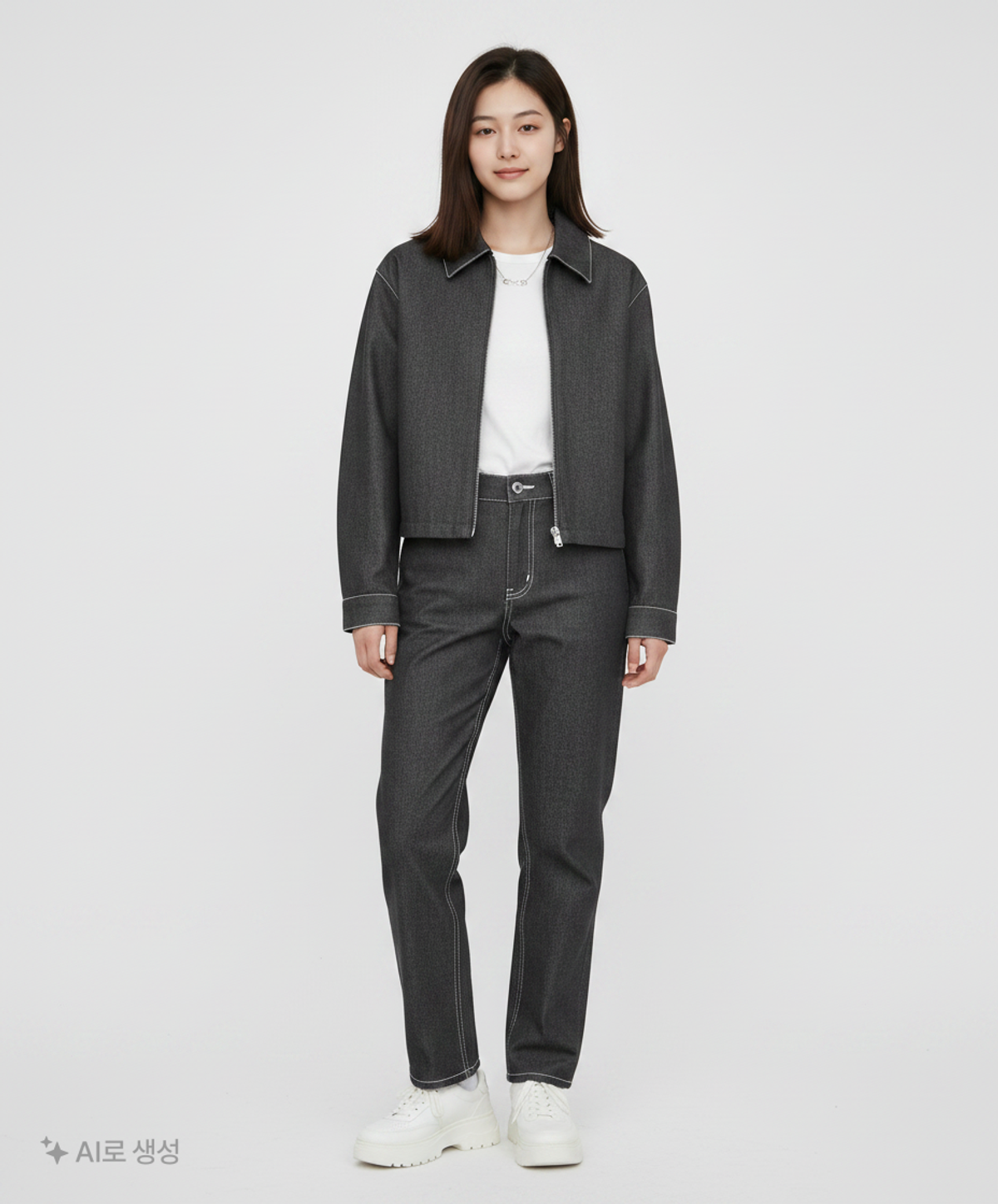 몽돌(MONGDOL) 미니멀 집업 크롭 자켓 데님블랙 MDJK009BLACK S