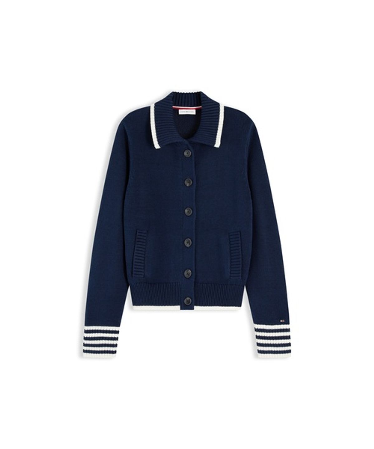 타미힐피거(TOMMY HILFIGER) 스크립트 로고 자수 봄버 가디건 (T22G6KCD032WT1C1G)