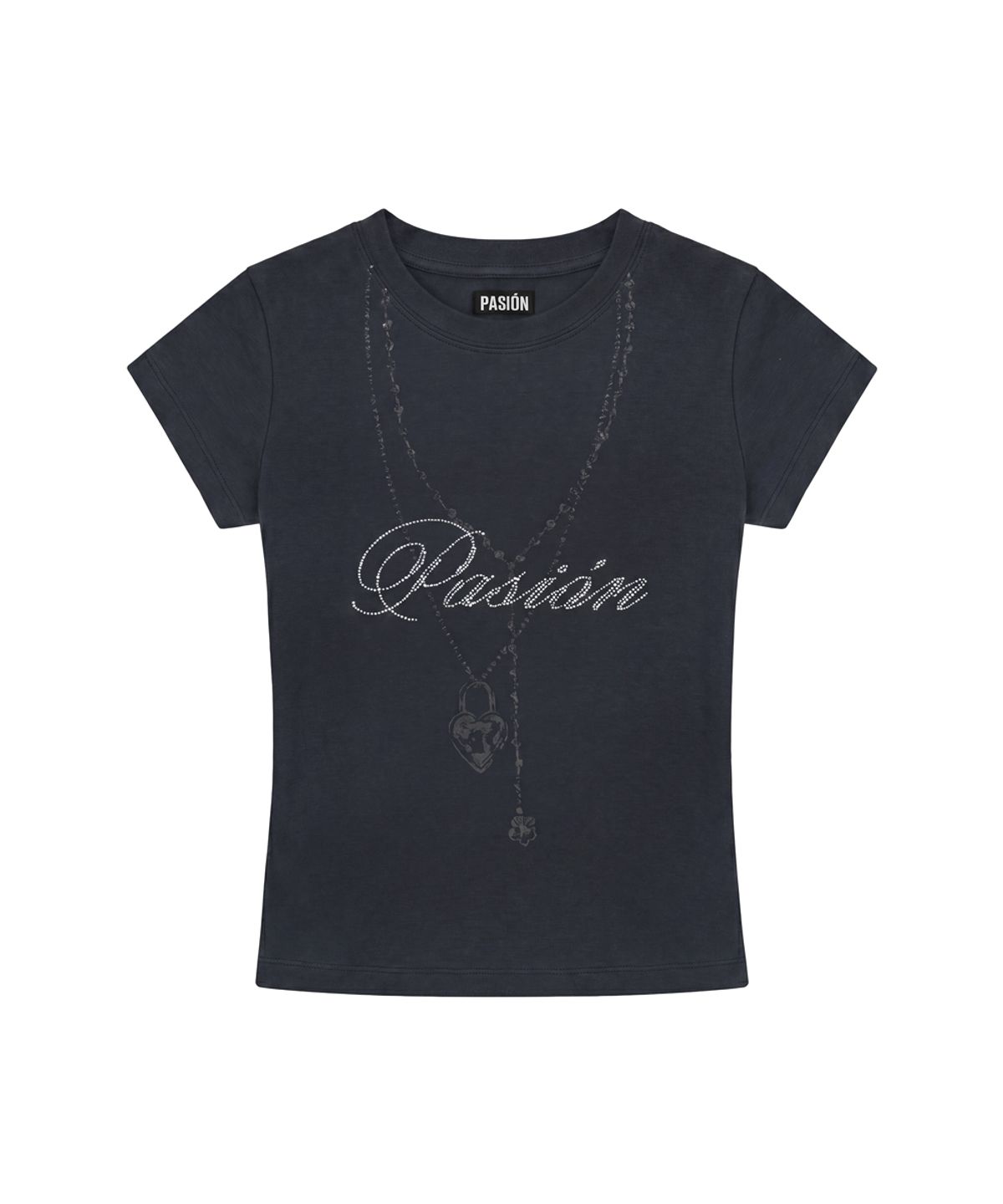 파시온(PASION) 러브 체인 글리터 티_챠콜 Luv Chain Glitter Tee_Charcoal