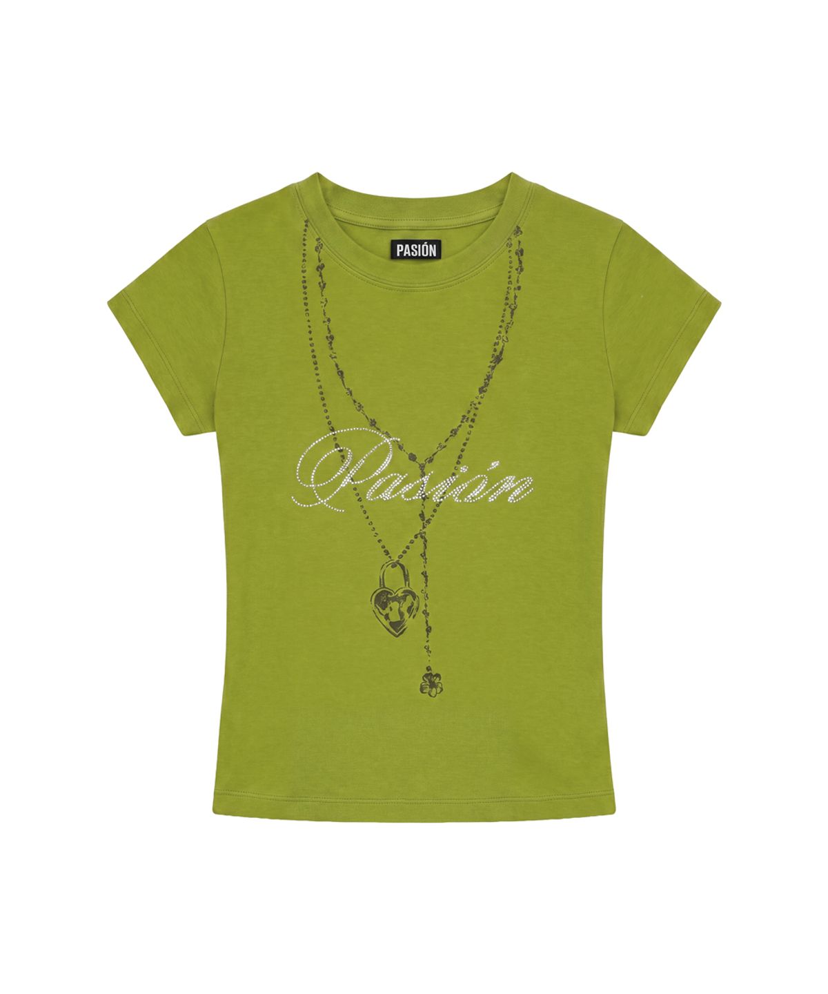 파시온(PASION) 러브 체인 글리터 티_올리브 Luv Chain Glitter Tee_Olive