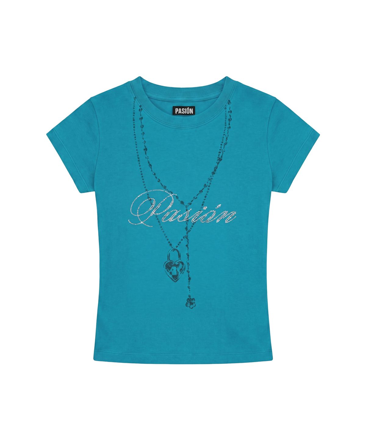 파시온(PASION) 러브 체인 글리터 티_터키블루 Luv Chain Glitter Tee_Trrquoise Blue