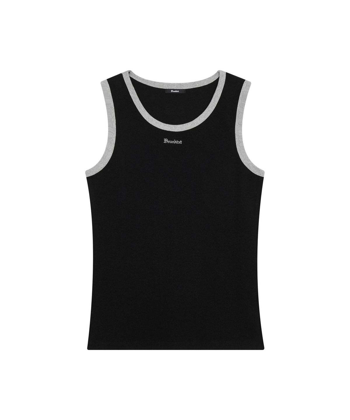 드렁크텍스트(DRUNKTXT) [Drunktxt X Khaki Studio] Layered Two-Tone Tank Top [Gray/Black]