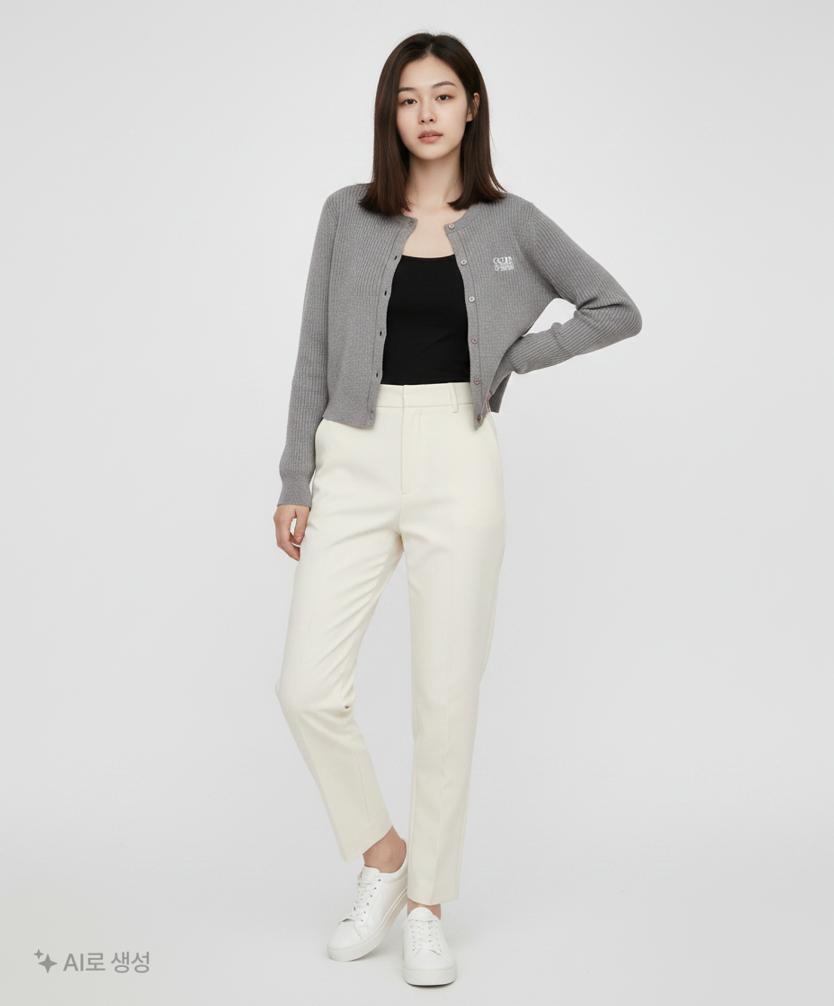 코드그라피(CGP) (우먼) 스퀘어 로고 니트 가디건_다크그레이 S