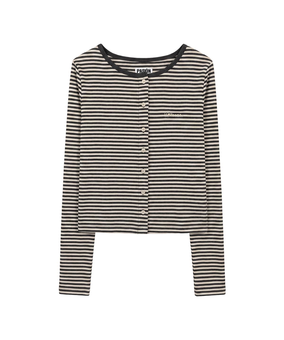 파시온(PASION) 슈가 스트라이프 가디건_그레이&아이보리 Sugar Stripe Cardigan_Gray-Ivory