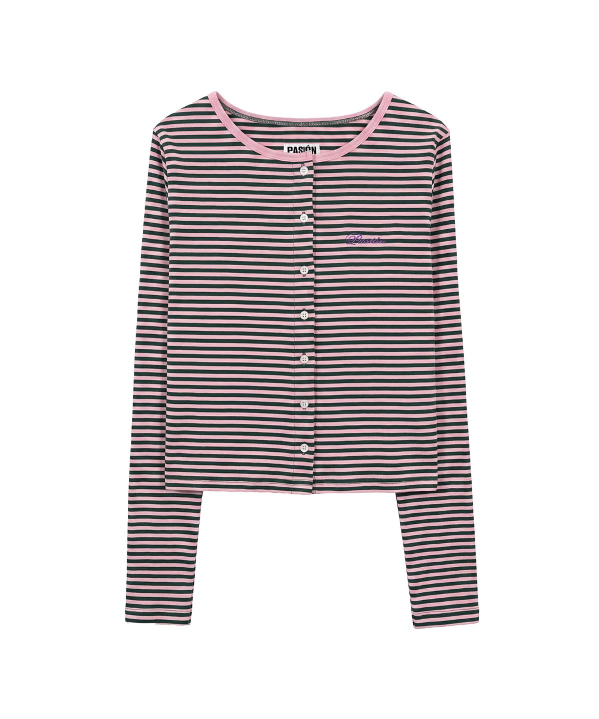 파시온(PASION) 슈가 스트라이프 가디건_그린&퍼플 Sugar Stripe Cardigan_Green-Purple