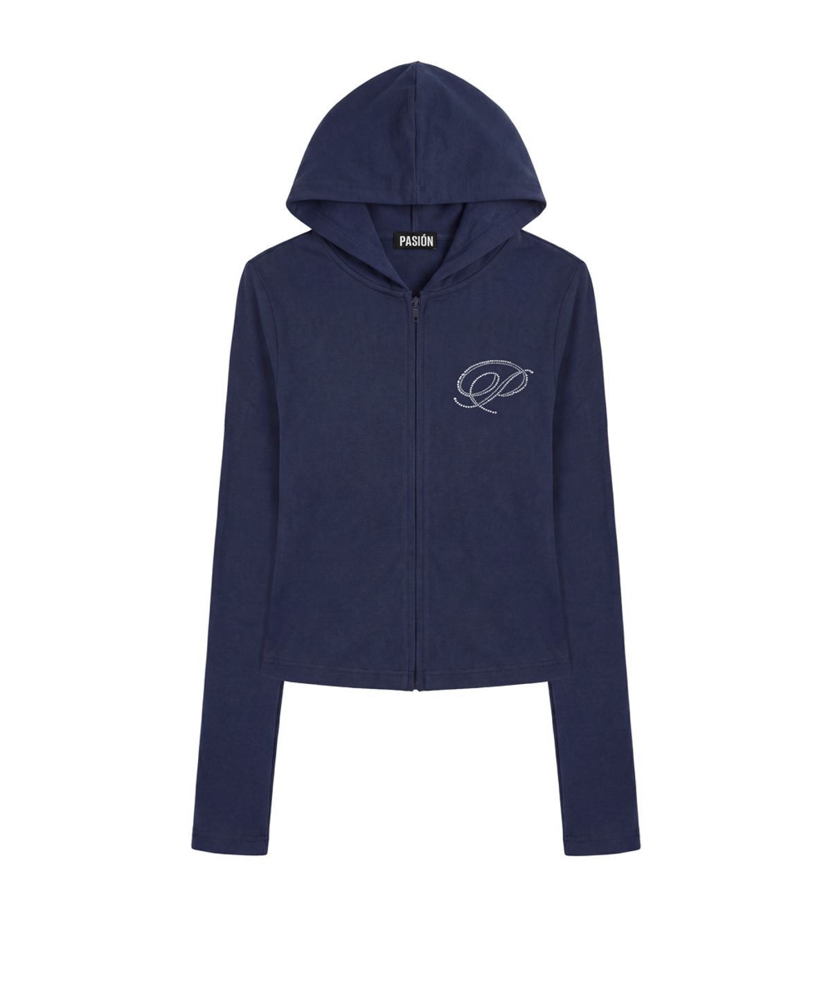 파시온(PASION) 슬림 크리스탈 글램 후드집업_네이비 Slim Crystal Glam Hoodie Zip-Up_Navy