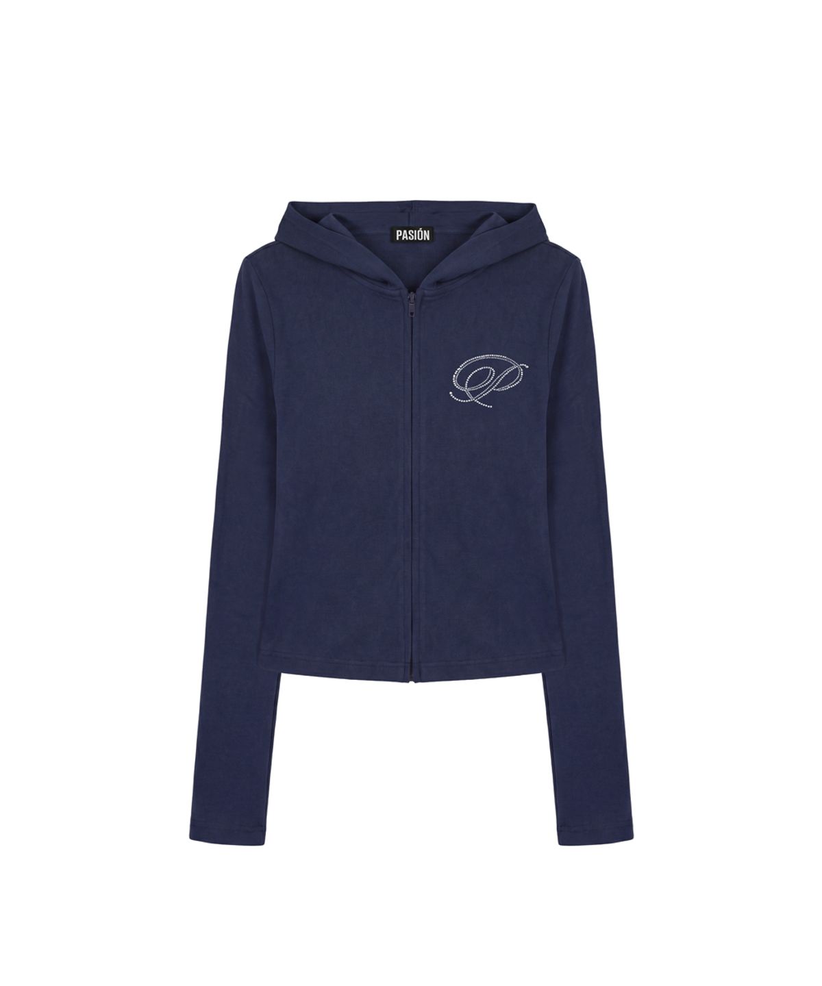 파시온(PASION) 슬림 크리스탈 글램 후드집업_네이비 Slim Crystal Glam Hoodie Zip-Up_Navy