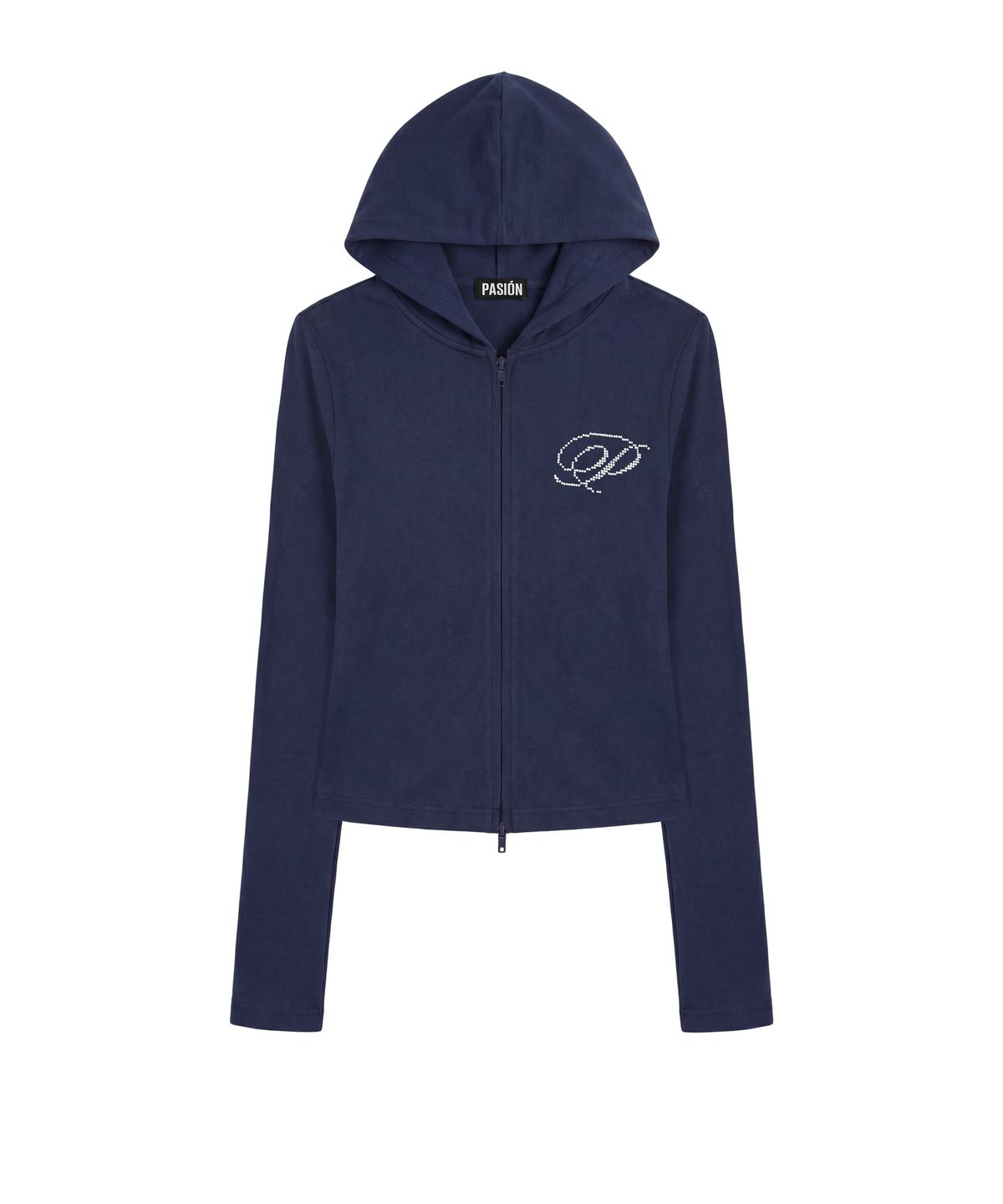 파시온(PASION) 슬림 크리스탈 글램 후드집업_네이비 Slim Crystal Glam Hoodie Zip-Up_Navy