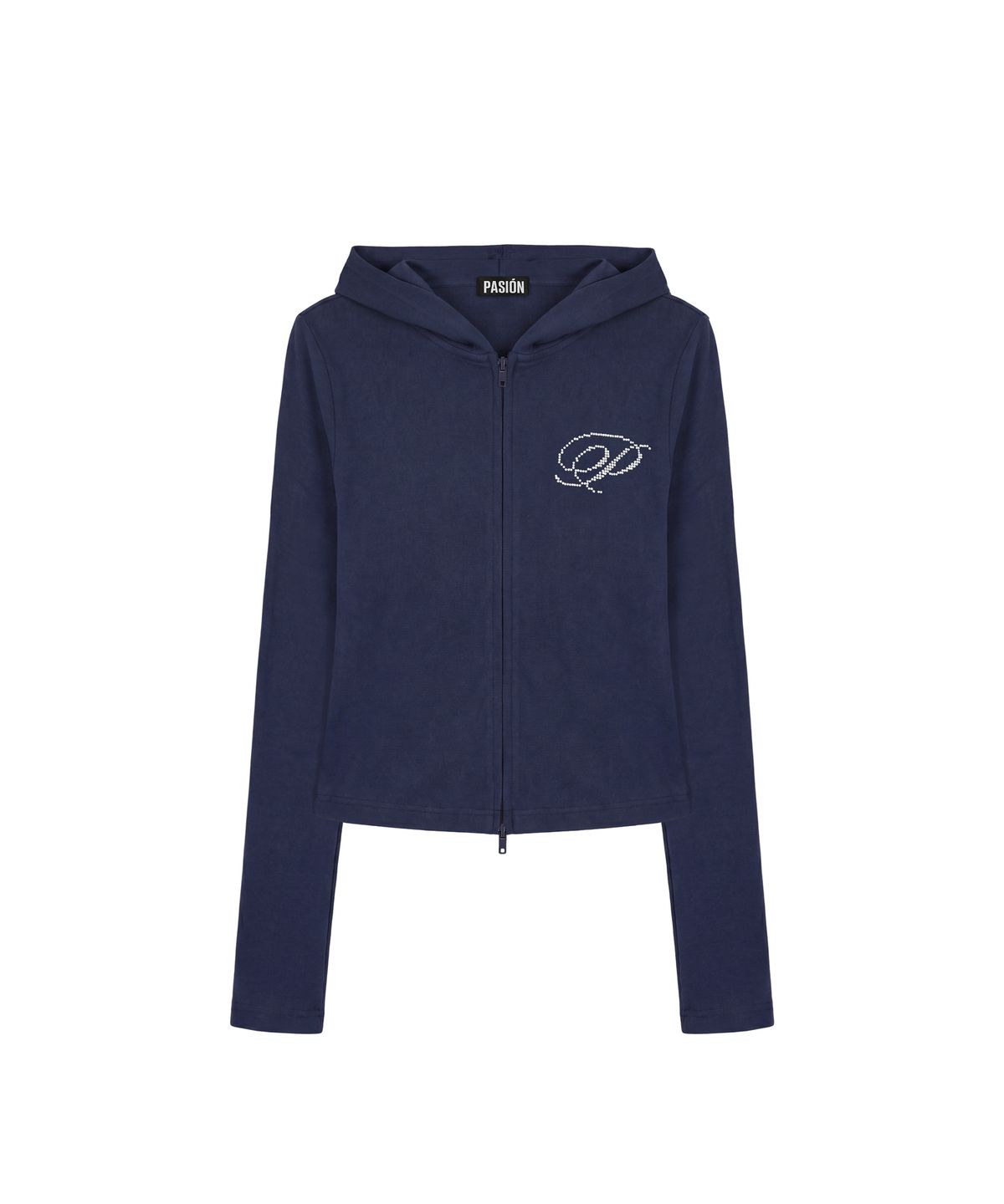 파시온(PASION) 슬림 크리스탈 글램 후드집업_네이비 Slim Crystal Glam Hoodie Zip-Up_Navy