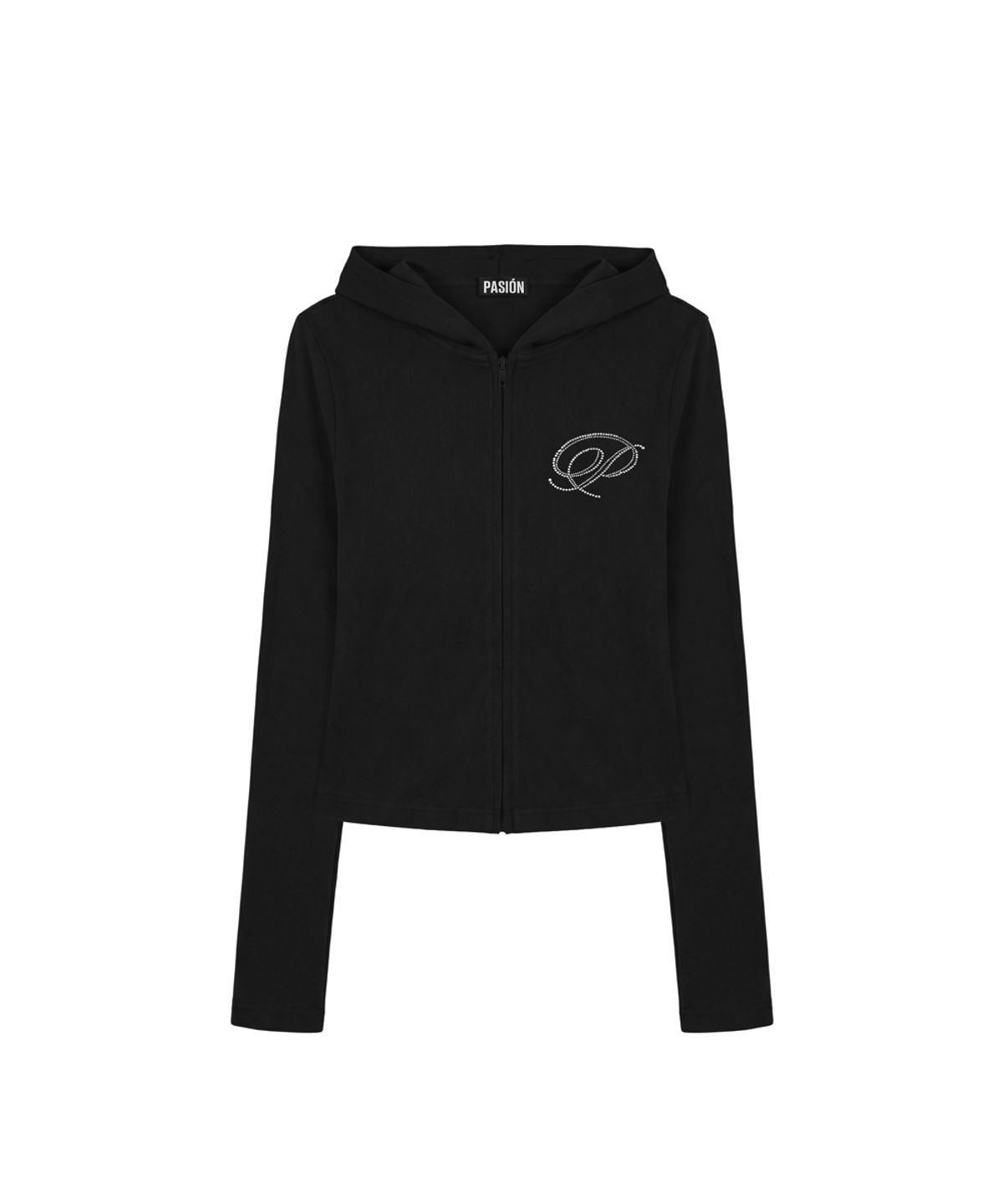 파시온(PASION) 슬림 크리스탈 글램 후드집업_블랙 Slim Crystal Glam Hoodie Zip-Up_Black