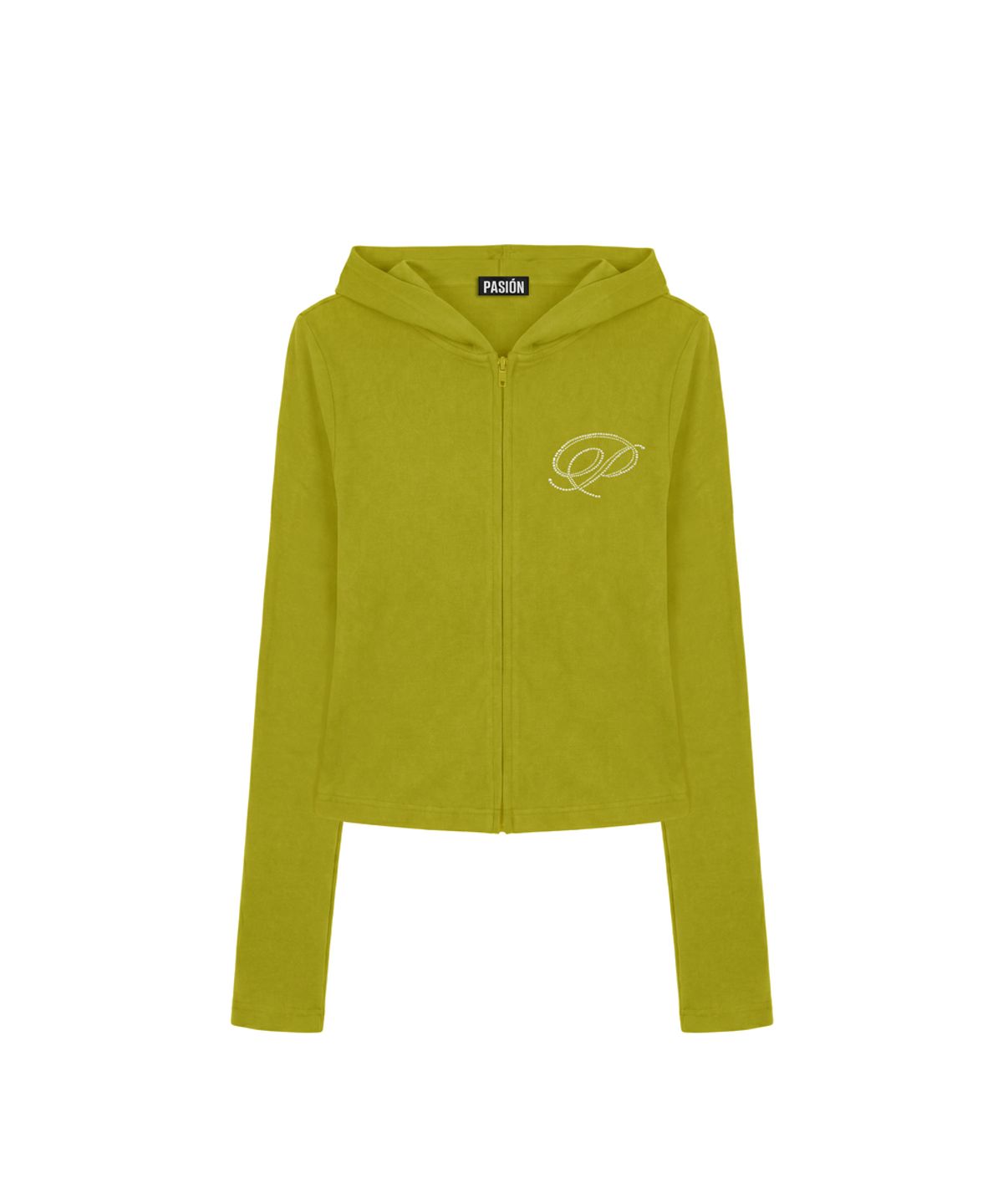파시온(PASION) 슬림 크리스탈 글램 후드집업_올리브 Slim Crystal Glam Hoodie Zip-Up_Olive