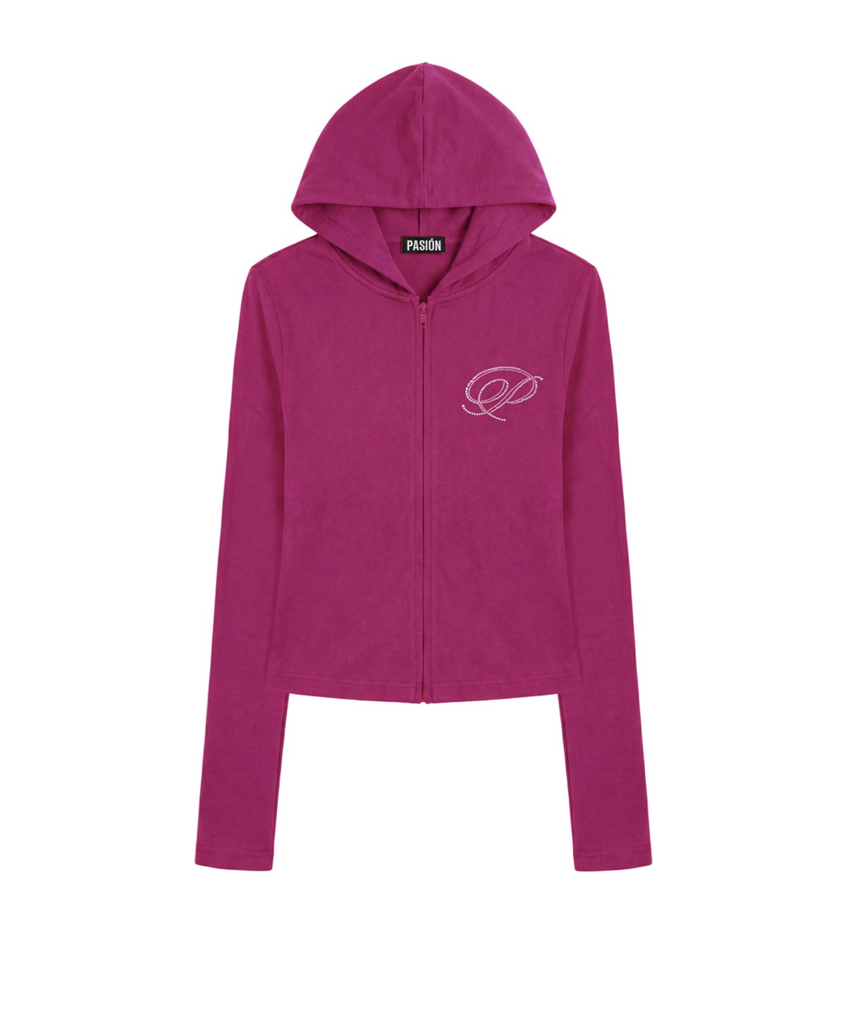 파시온(PASION) 슬림 크리스탈 글램 후드집업_핑크 Slim Crystal Glam Hoodie Zip-Up_Pink
