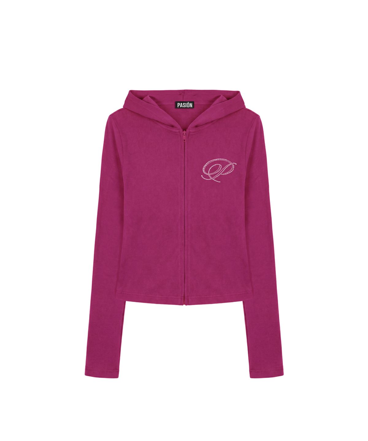 파시온(PASION) 슬림 크리스탈 글램 후드집업_핑크 Slim Crystal Glam Hoodie Zip-Up_Pink