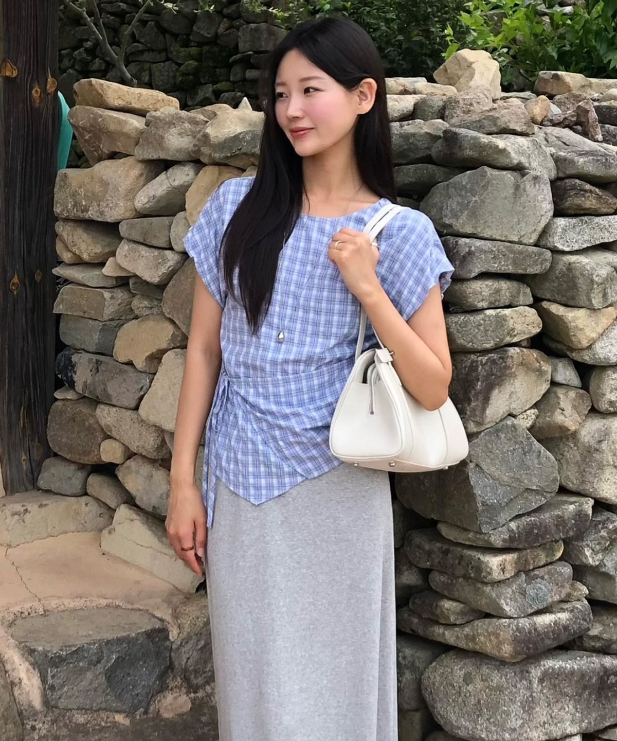 올리브 데 올리브(OLIVE DES OLIVE) 사선랩 디테일 체크블라우스 OW6MB6730