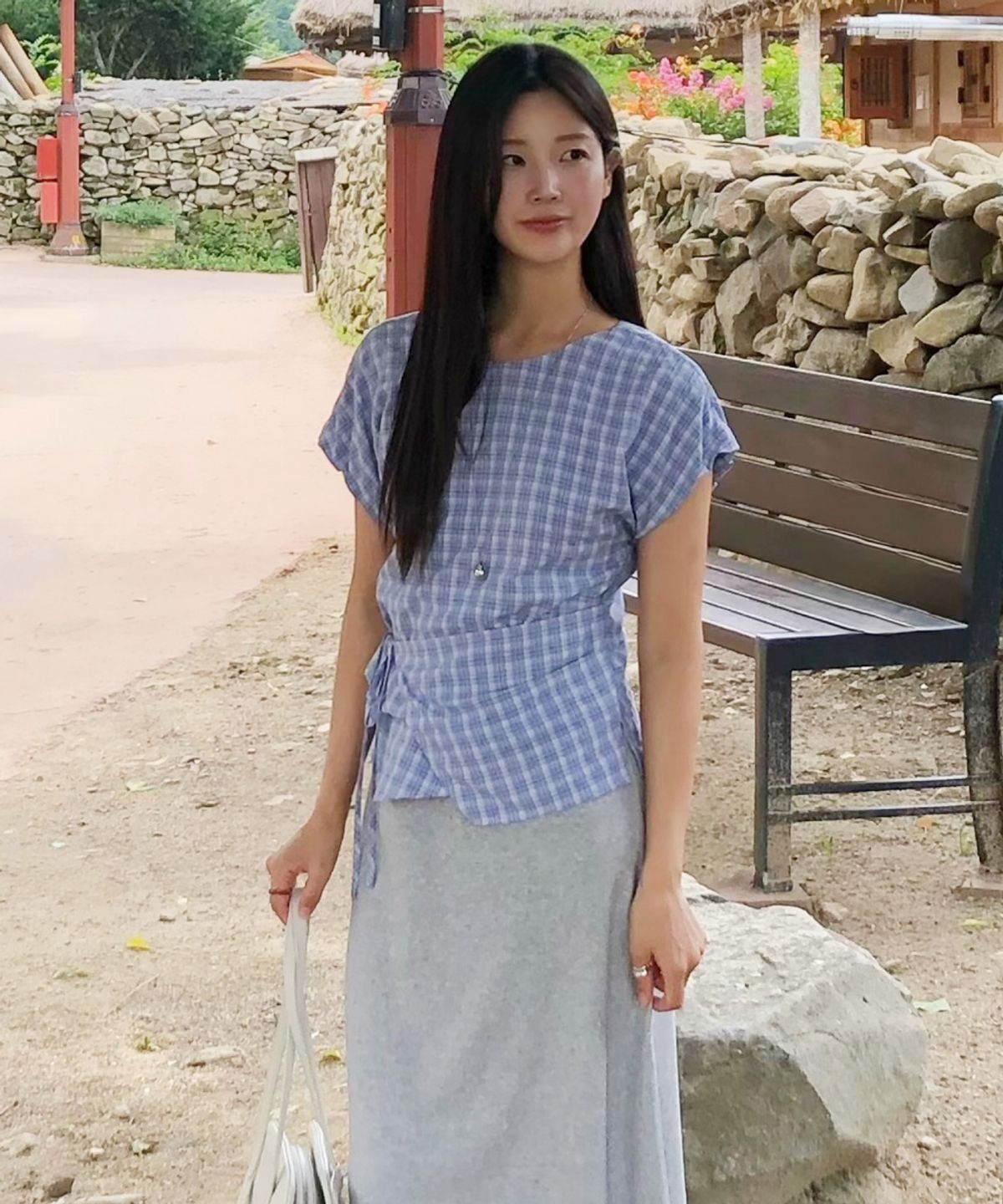 올리브 데 올리브(OLIVE DES OLIVE) 사선랩 디테일 체크블라우스 OW6MB6730