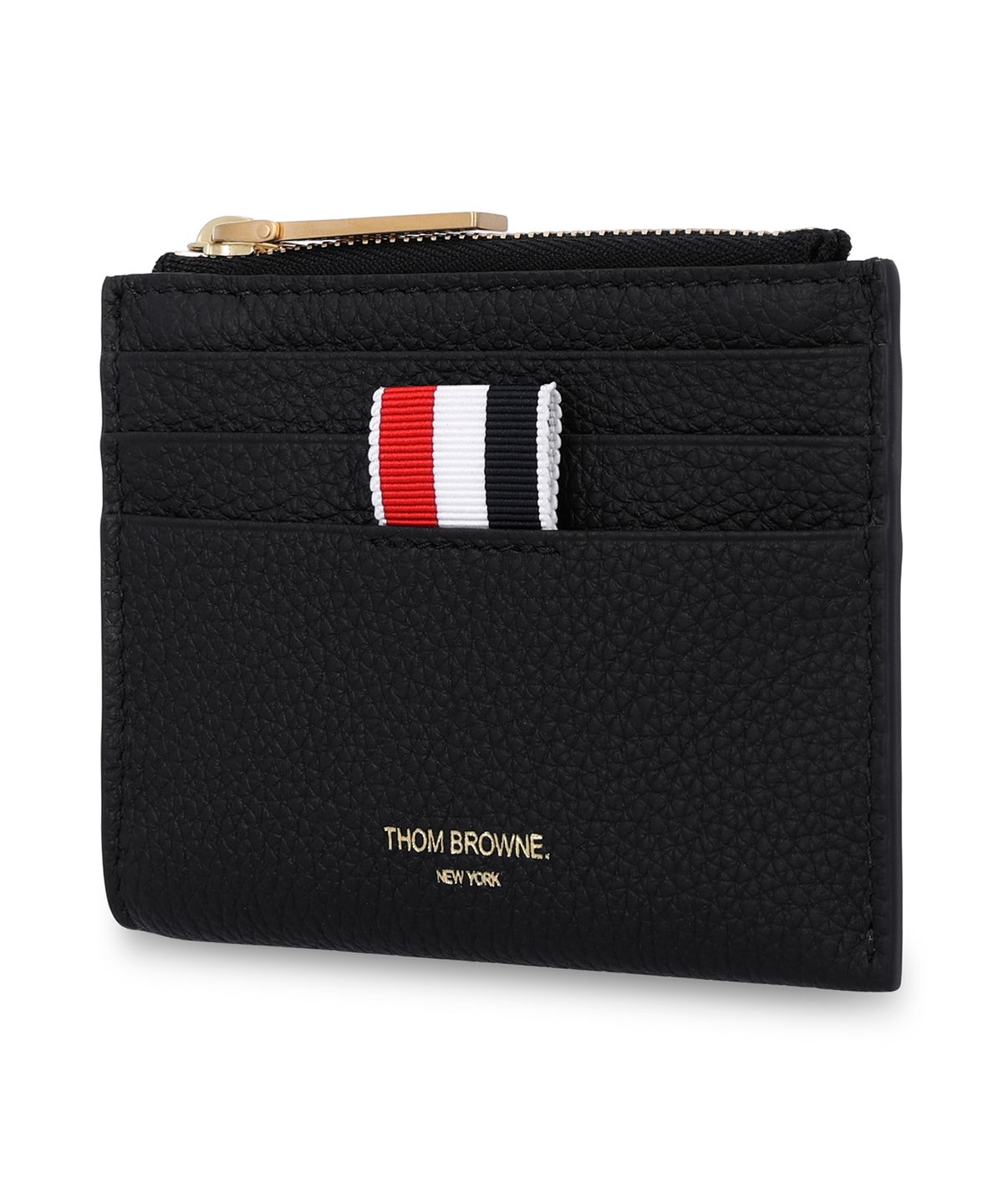 톰 브라운(THOM BROWNE) 소프트 페블 그레인 레더 집업 카드 홀더 - 블랙 / UAW099AL0105001