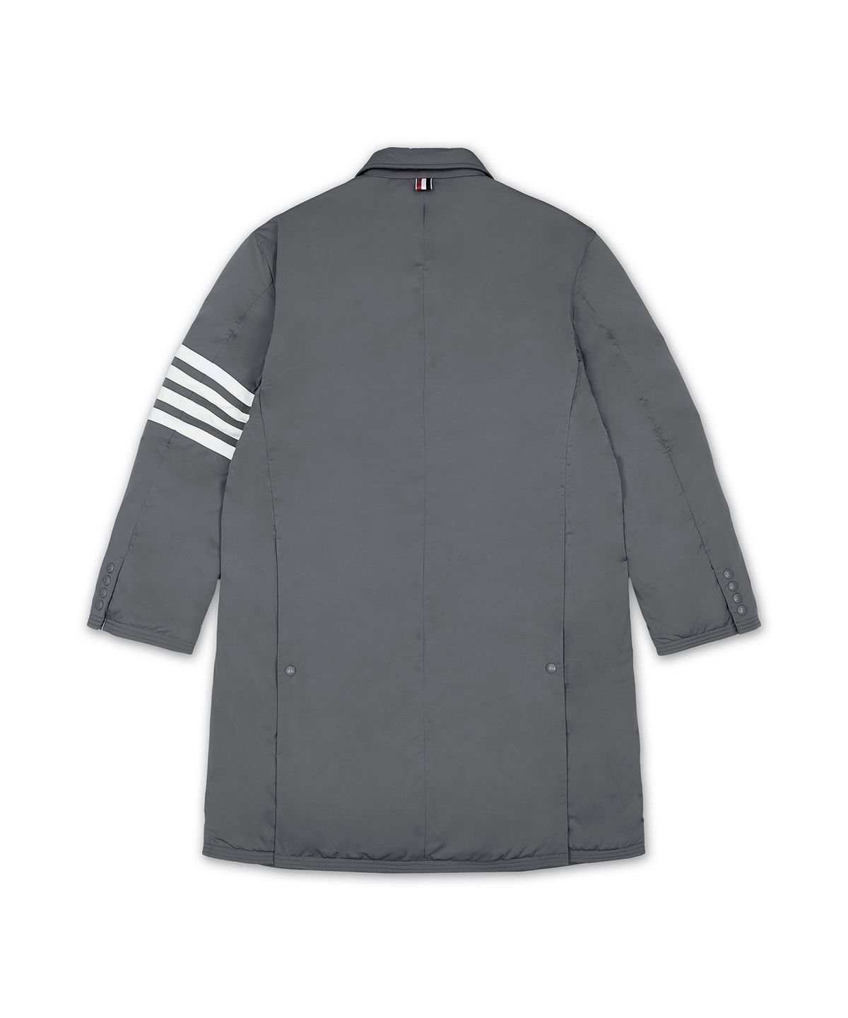 톰 브라운(THOM BROWNE) 폴리 테크 4-바 스냅 프론트 다운필 SB 오버 코트 - 미드 그레이 / MOD093XF1090035