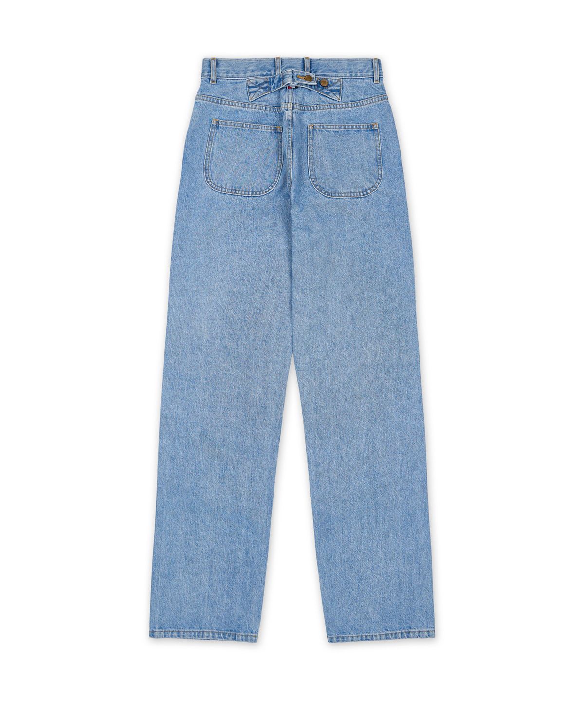 톰 브라운(THOM BROWNE) 워싱 일본 셀비지 데님 클래식 5포켓 데님 팬츠 - 라이트 블루 / FTC509WF1215480