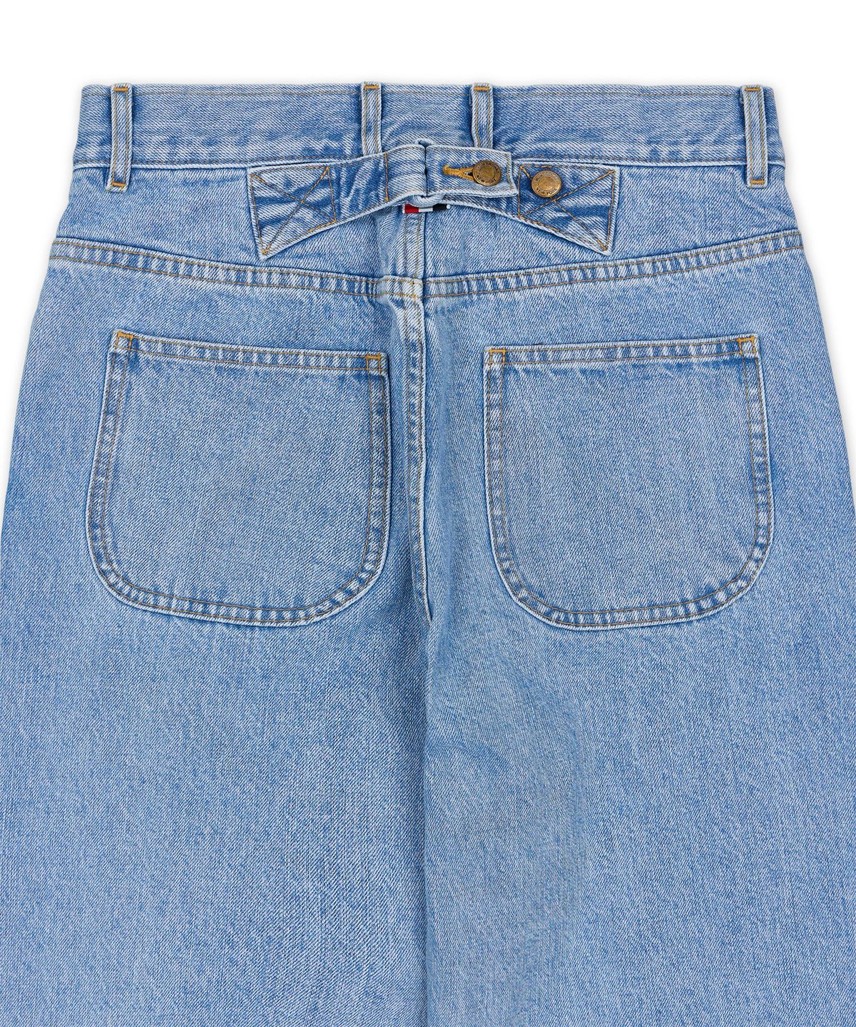 톰 브라운(THOM BROWNE) 워싱 일본 셀비지 데님 클래식 5포켓 데님 팬츠 - 라이트 블루 / FTC509WF1215480