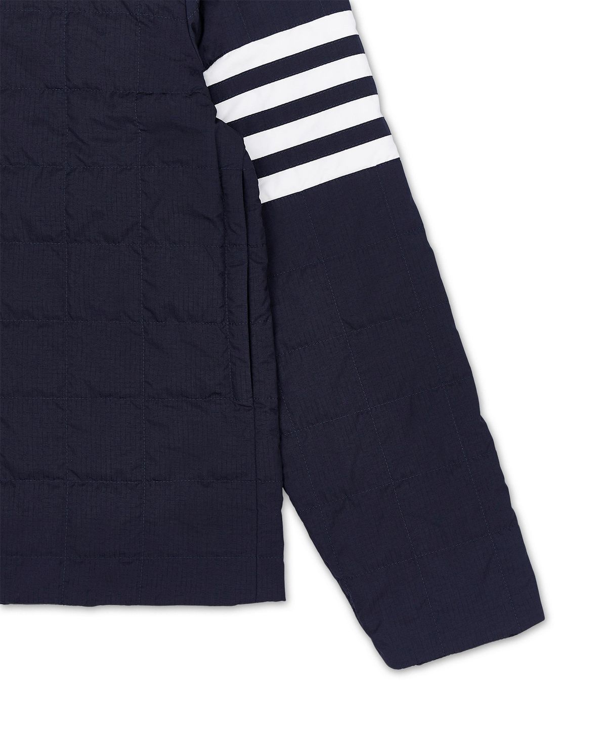 톰 브라운(THOM BROWNE) 샤이니 립스탑 라이트웨이트 라이너 후디 재킷 - 네이비 / MJD138XF1095415