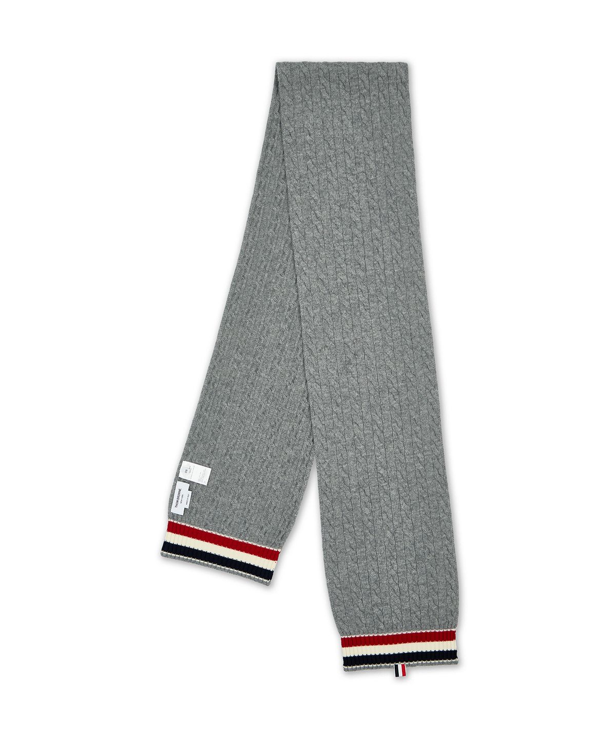 톰 브라운(THOM BROWNE) 메리노 울 RWB 스트라이프 케이블 & 리브 스카프 - 라이트 그레이 / MKS130AY1005055