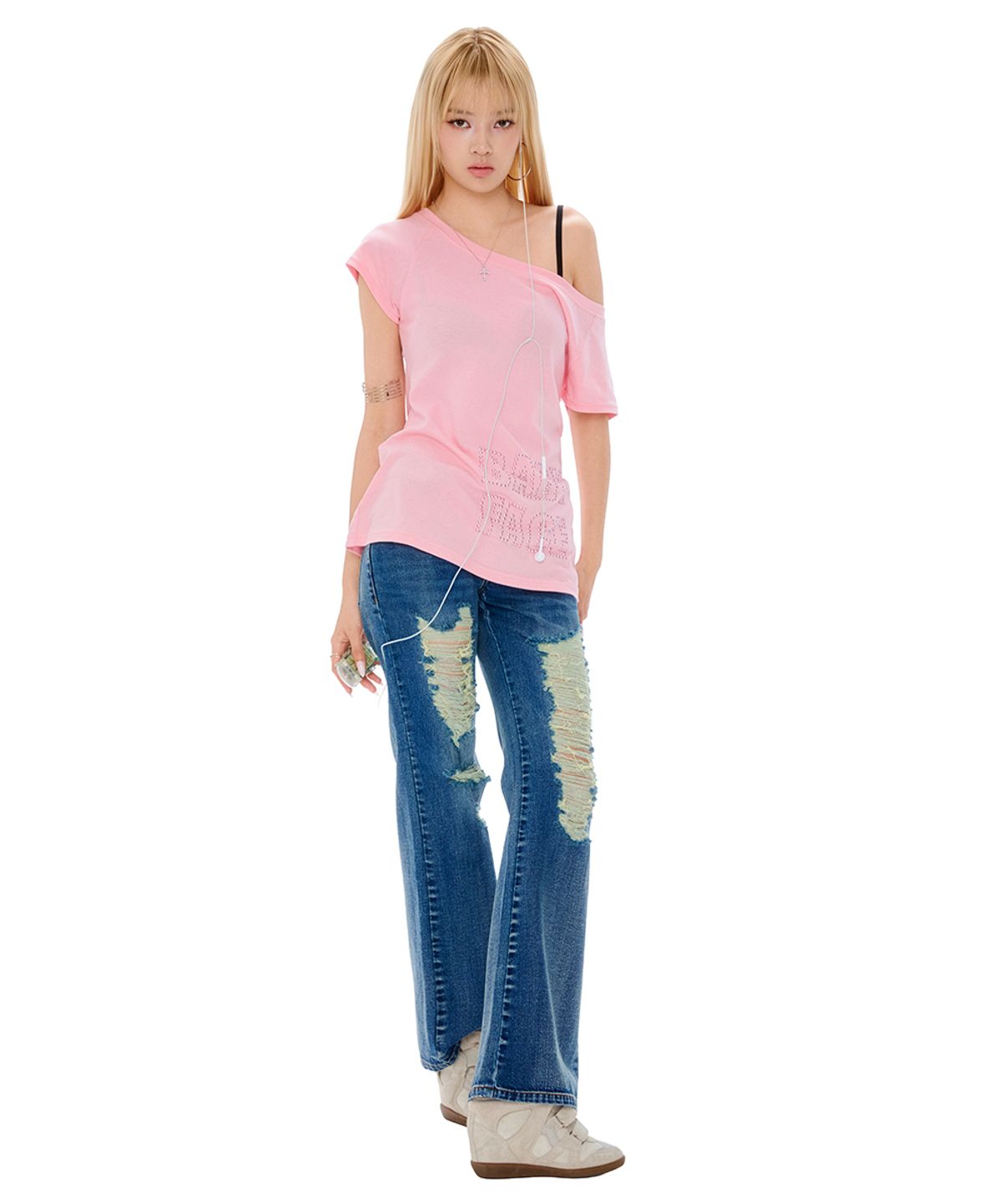 포어링(FORUSRING) Double star damaged jeans (indigo)