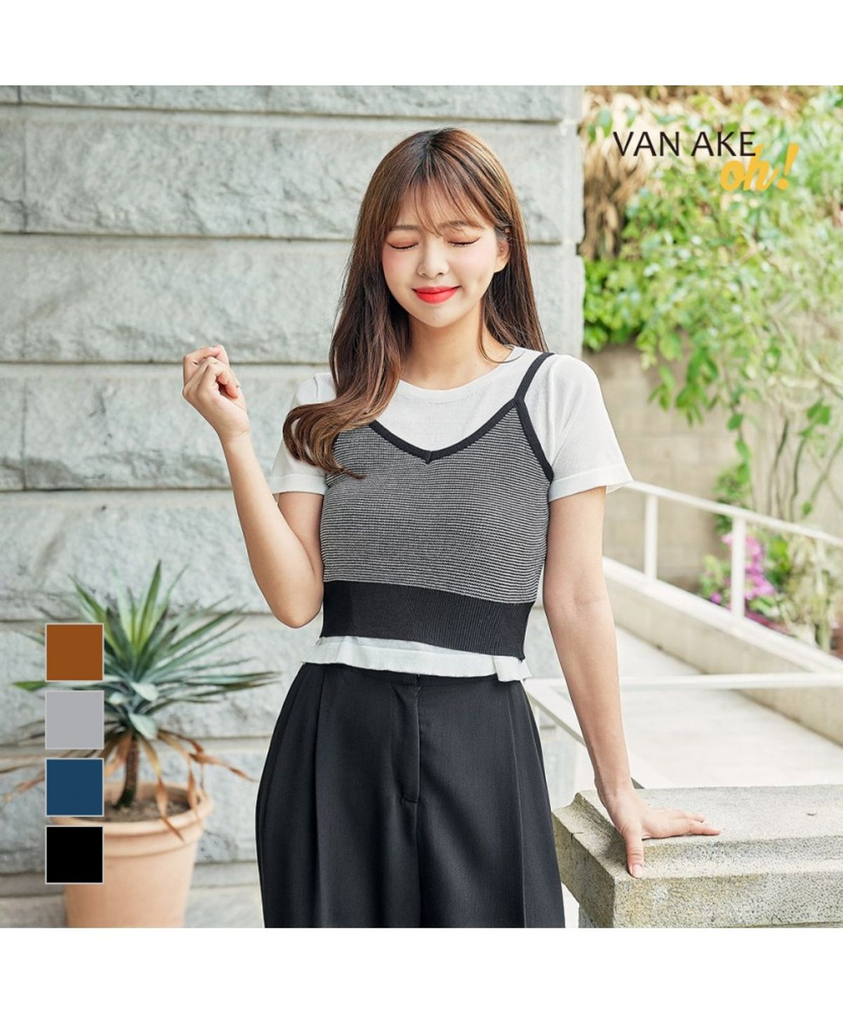 반에이크(VANAKE) 아리즈 니트반팔 세트_OB14KNME02Z