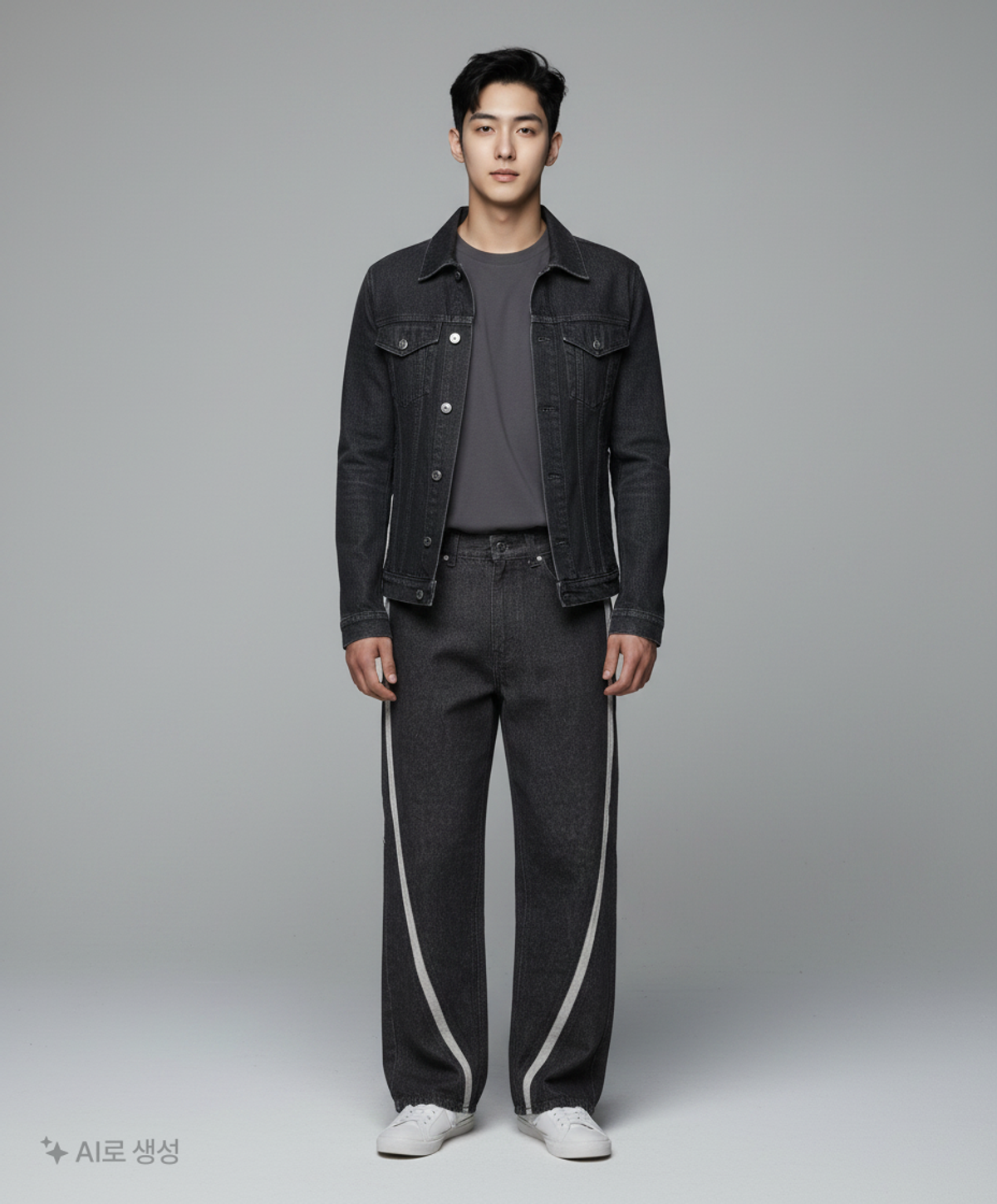애드오프(ADDOFF) WAVE CURL LINE WIDE DENIM PANTS BLACK 48