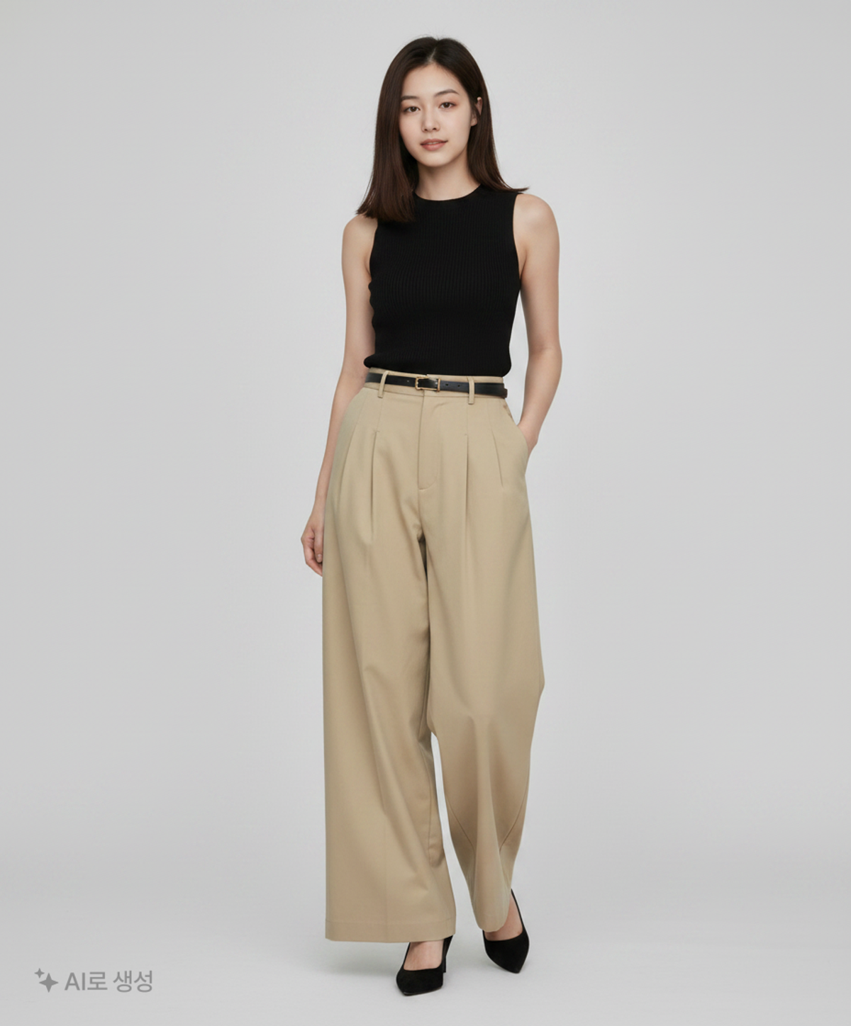 기준(KIJUN) Curved Seam Wide Pants Beige S