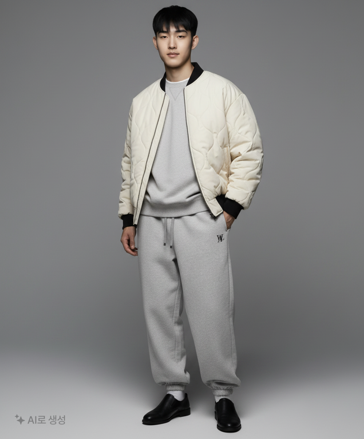 우알롱(WOOALONG) Signature jogger pants - LIGHT GREY M