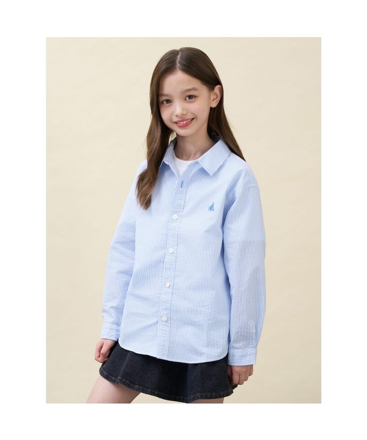 빈폴 키즈(BEANPOLE KIDS) 시어서커 스트라이프 오버핏 셔츠  스카이 블루 (BI6764U01Q)