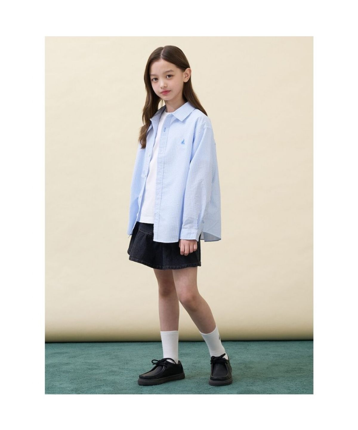 빈폴 키즈(BEANPOLE KIDS) 시어서커 스트라이프 오버핏 셔츠  스카이 블루 (BI6764U01Q)