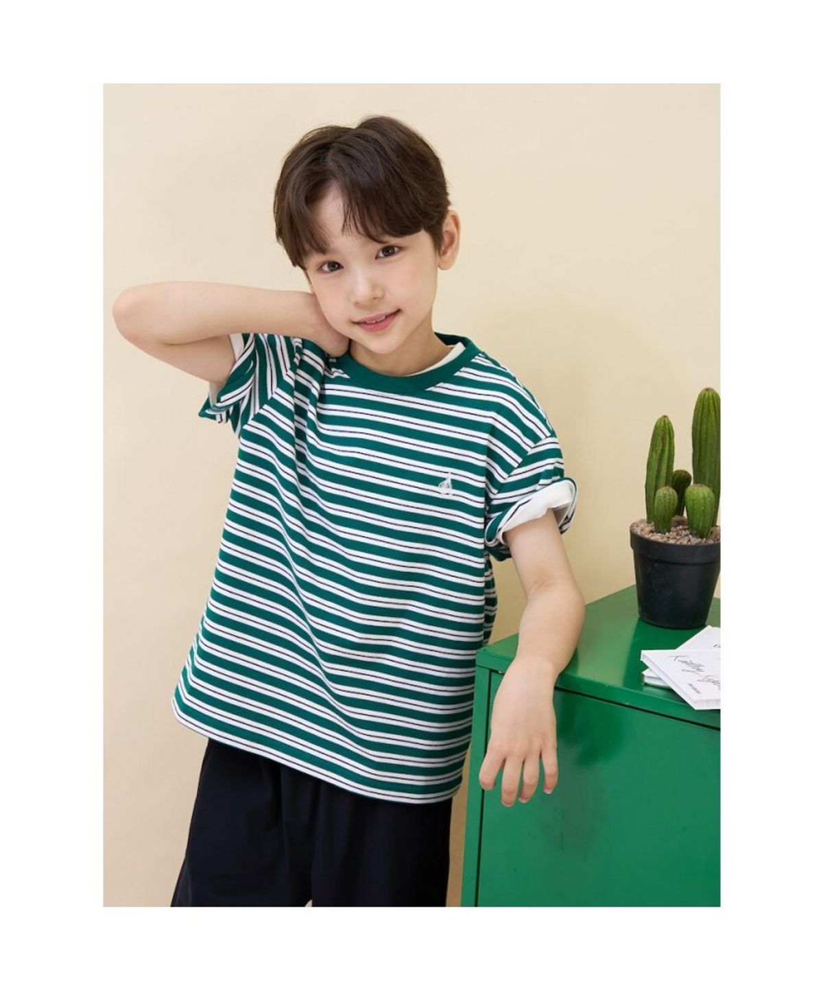 빈폴 키즈(BEANPOLE KIDS) 여름 스트라이프 루즈핏 티셔츠  그린 (BI6742U06M)