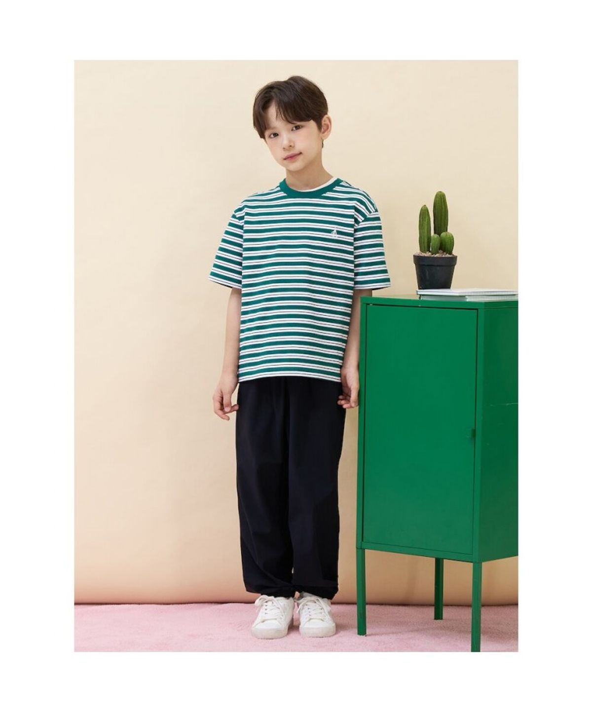 빈폴 키즈(BEANPOLE KIDS) 여름 스트라이프 루즈핏 티셔츠  그린 (BI6742U06M)