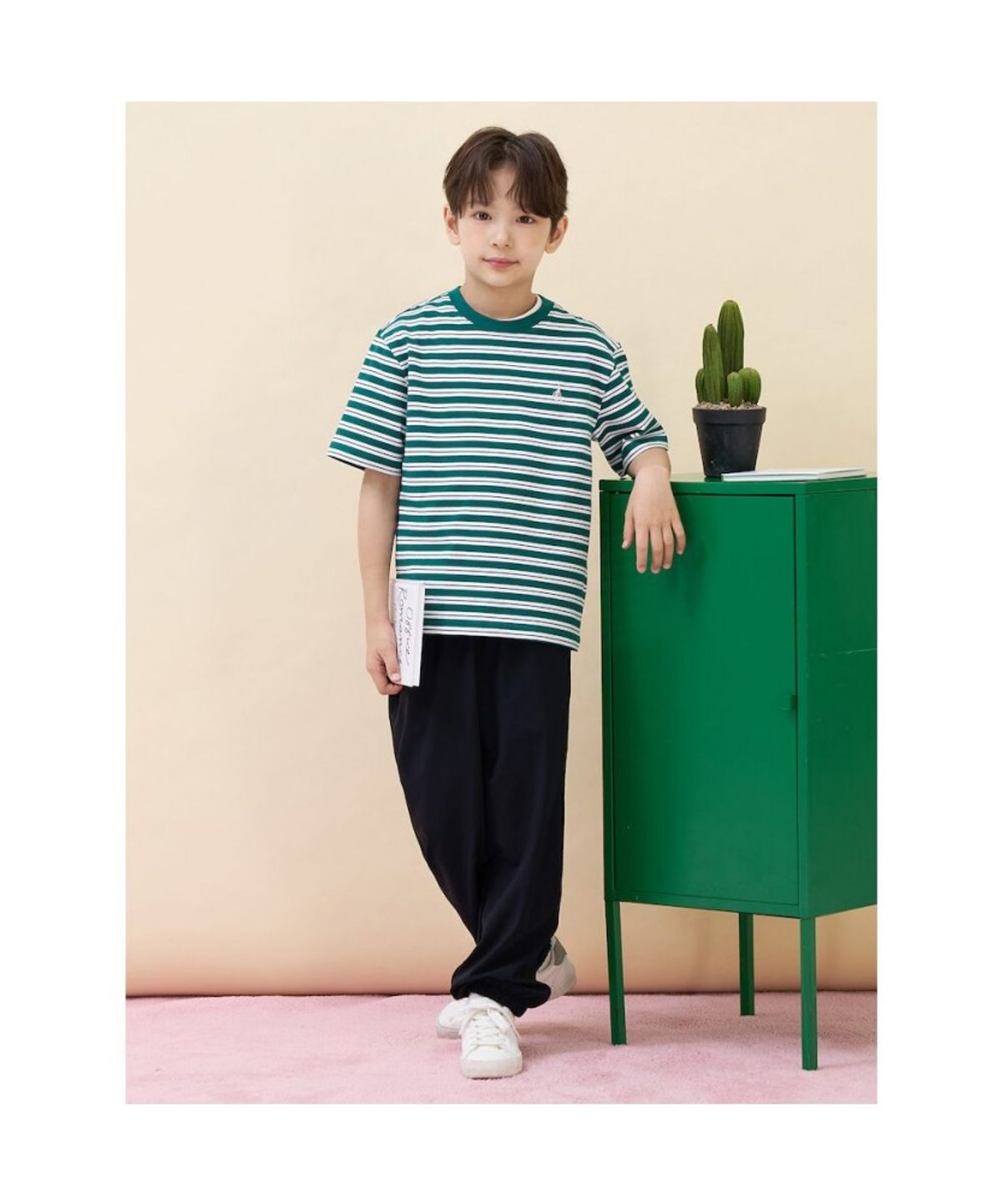 빈폴 키즈(BEANPOLE KIDS) 여름 스트라이프 루즈핏 티셔츠  그린 (BI6742U06M)
