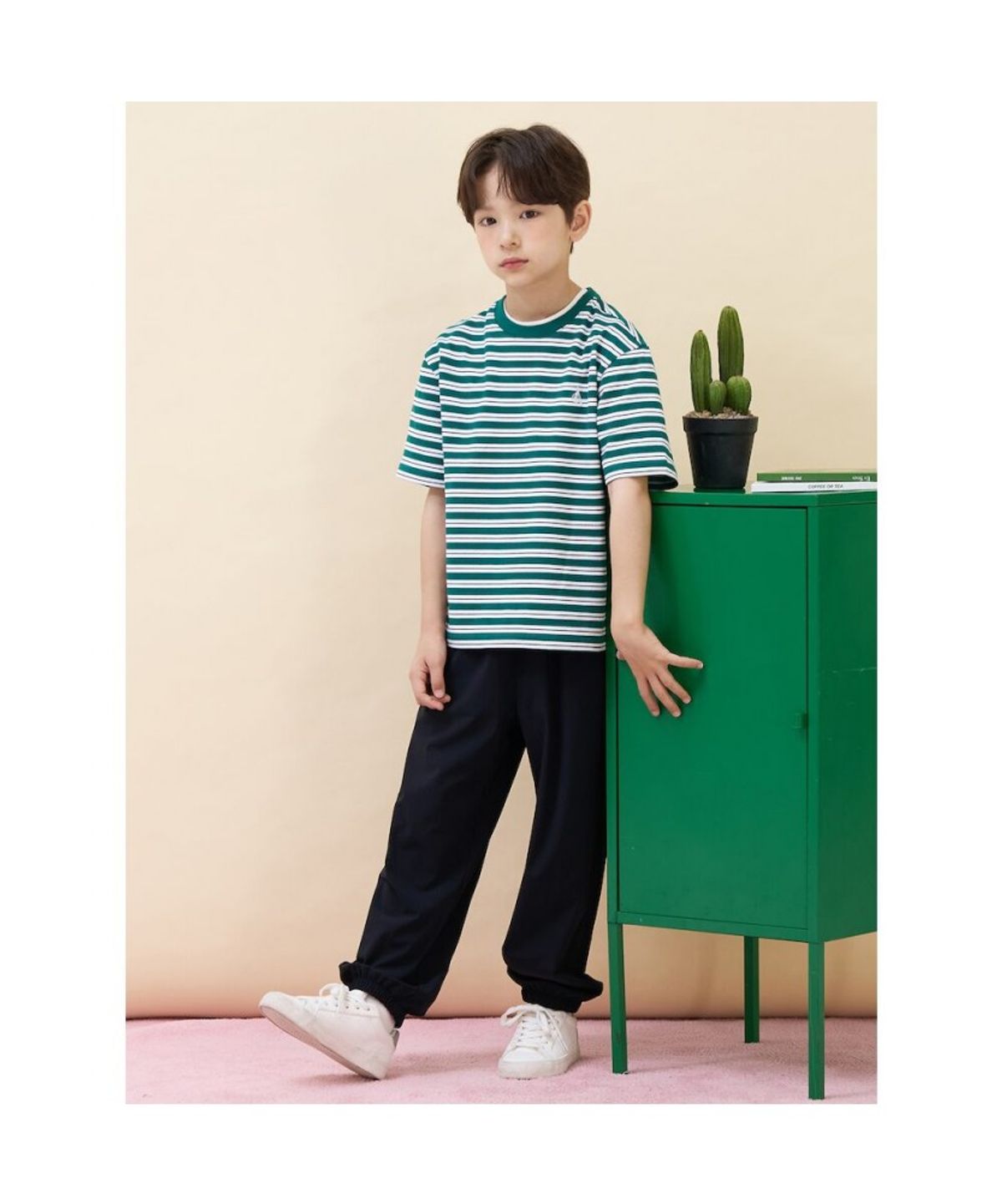 빈폴 키즈(BEANPOLE KIDS) 여름 스트라이프 루즈핏 티셔츠  그린 (BI6742U06M)