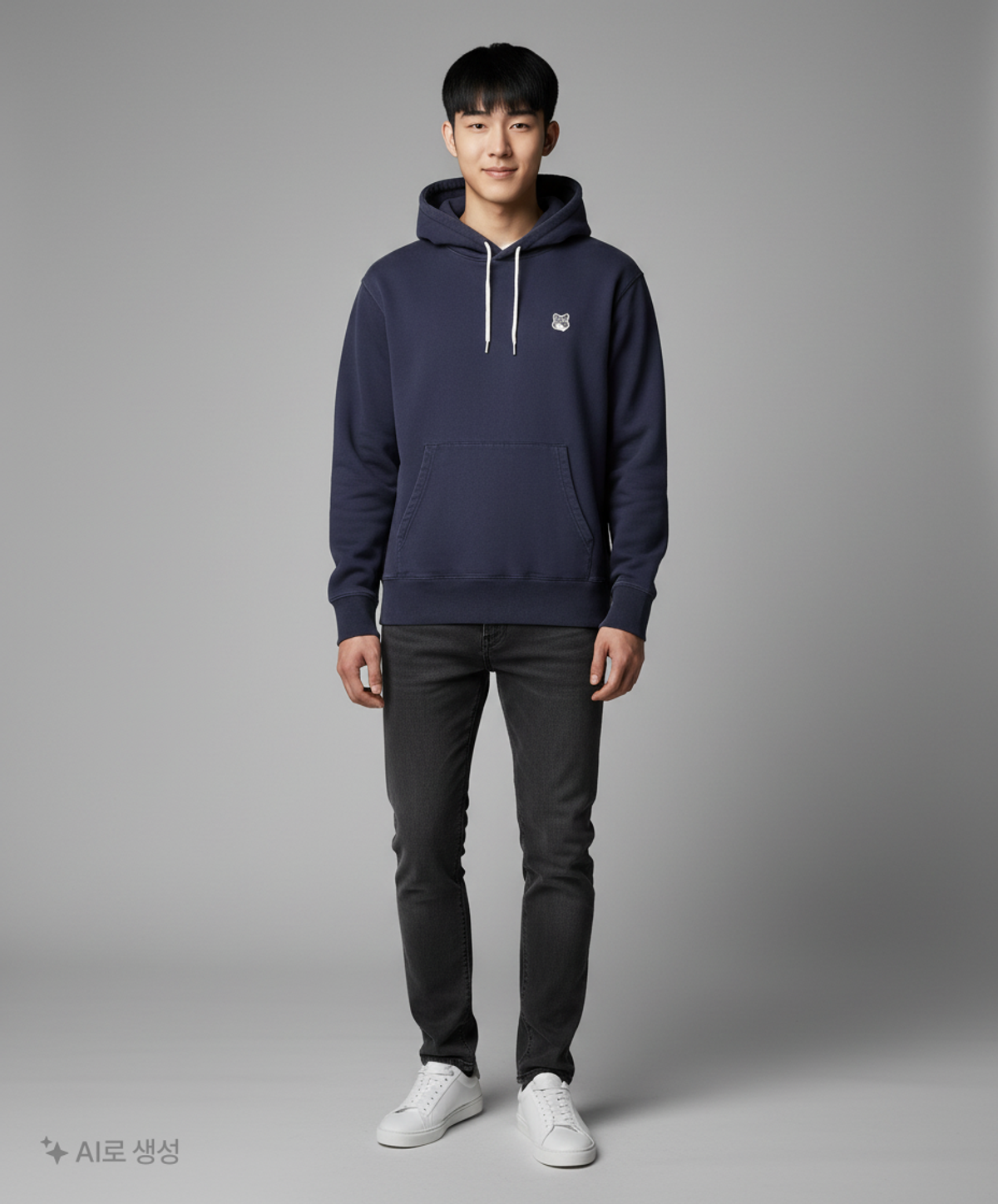 메종 키츠네(MAISON KITSUNE) 그레이 폭스헤드 후드 티셔츠 GU00335KM0002 P480 NAVY XL