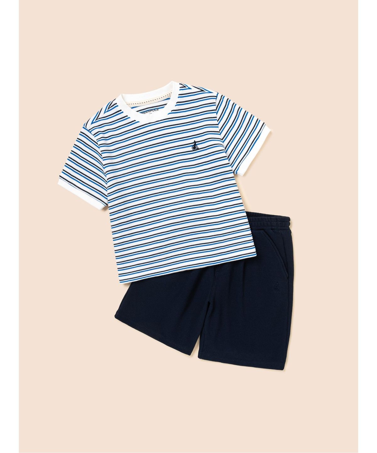 빈폴 키즈(BEANPOLE KIDS) 와플 스트라이프 반소매 상하세트  아이보리 (BI6742U010)