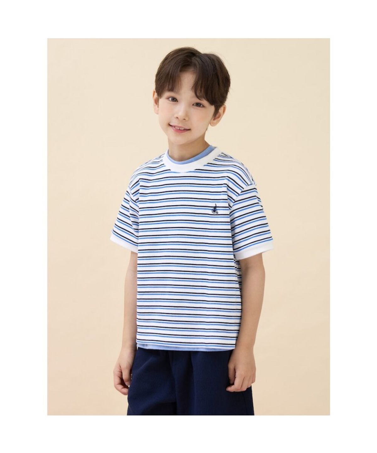 빈폴 키즈(BEANPOLE KIDS) 와플 스트라이프 반소매 상하세트  아이보리 (BI6742U010)