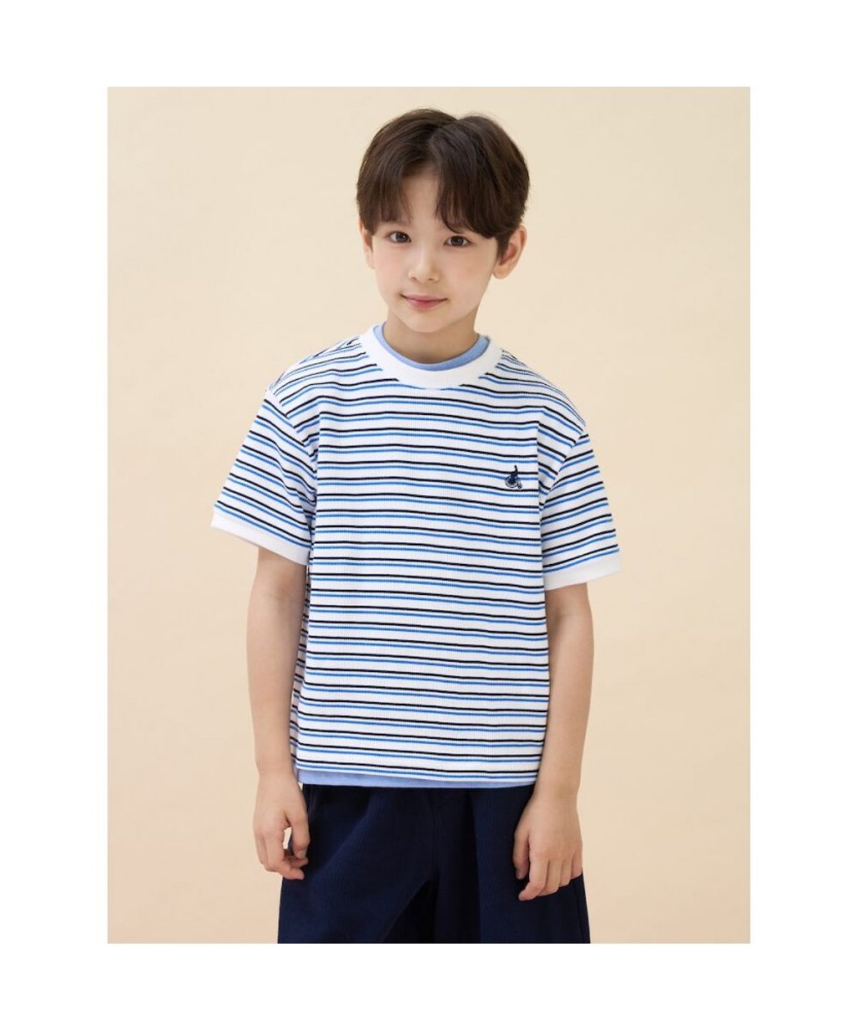 빈폴 키즈(BEANPOLE KIDS) 와플 스트라이프 반소매 상하세트  아이보리 (BI6742U010)