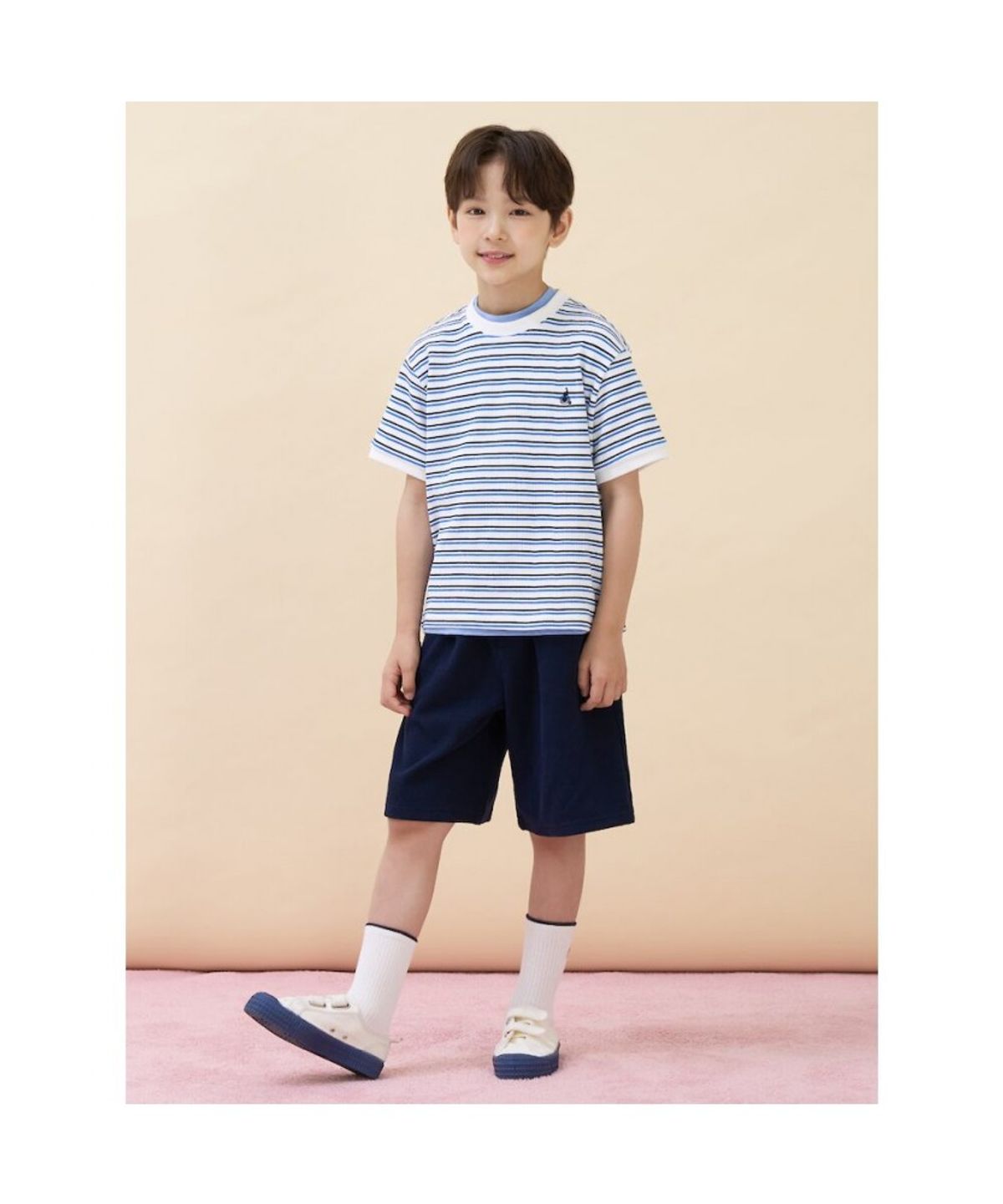 빈폴 키즈(BEANPOLE KIDS) 와플 스트라이프 반소매 상하세트  아이보리 (BI6742U010)